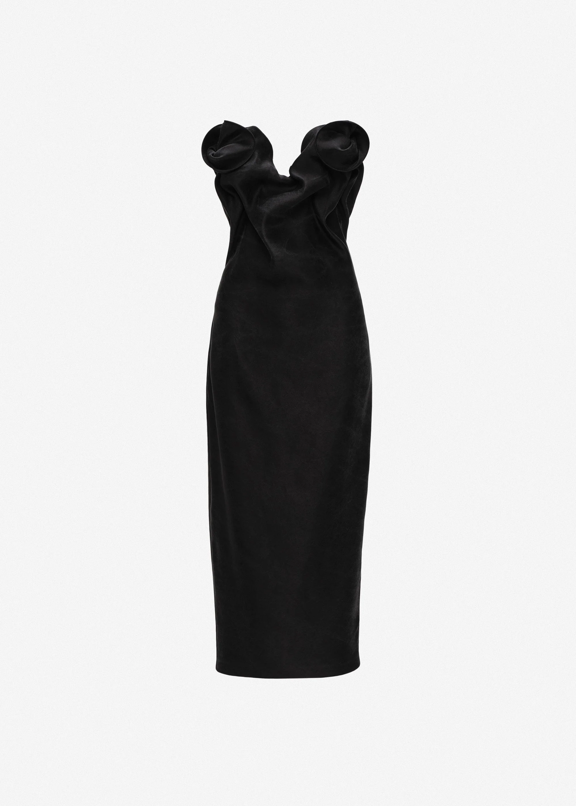Rose draped corset midi dress in black - 1