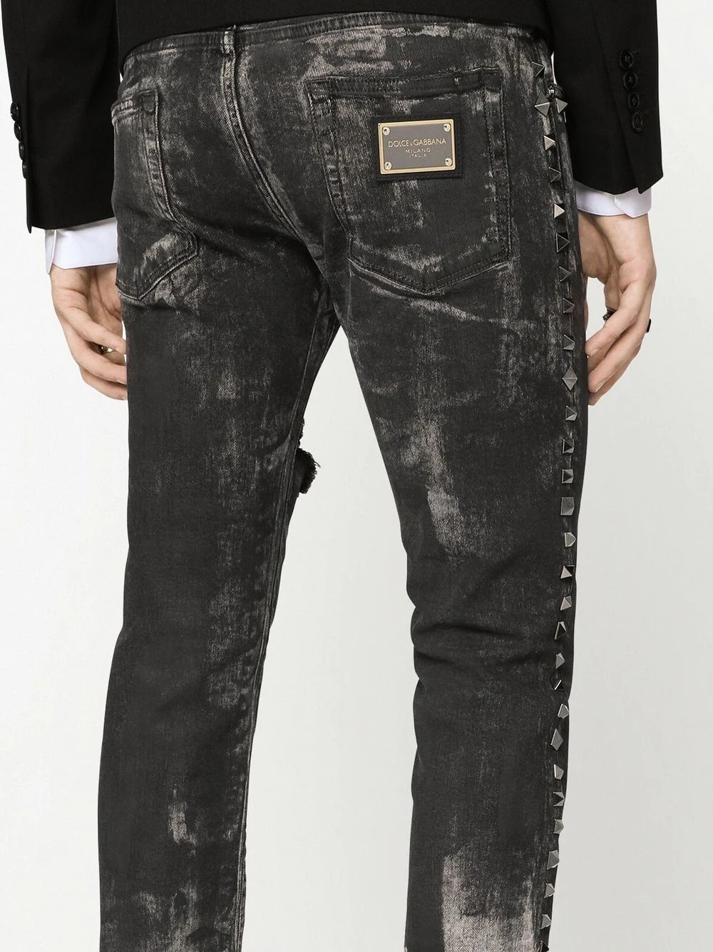 distressed studded slim-fit jeans - 5