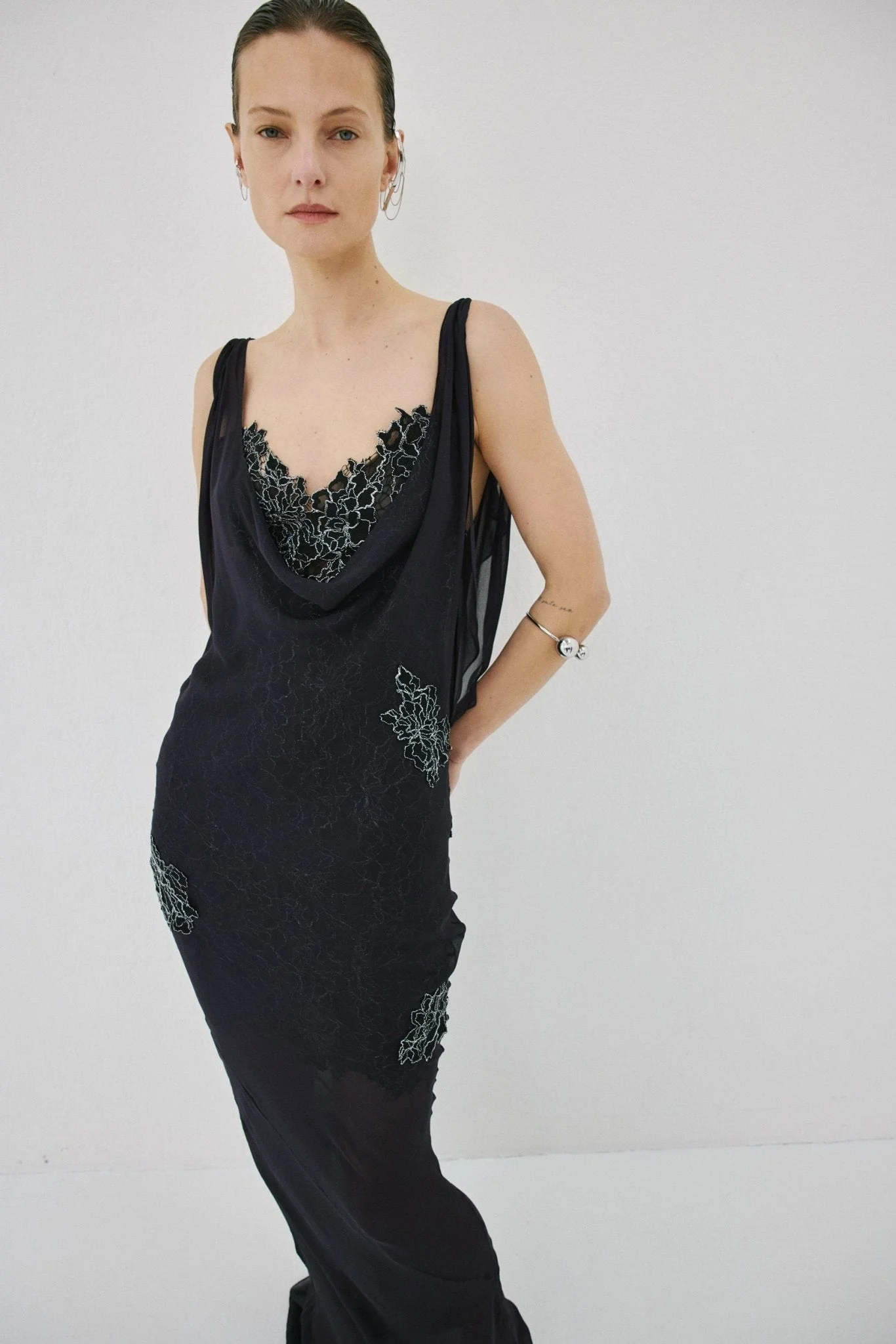 EMERALD MAXI DRESS IN MIDNIGHT AND BLACK LACE - 1