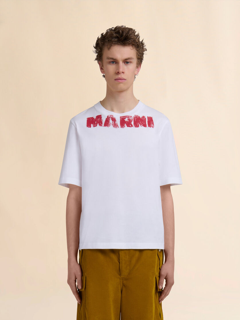 WHITE COTTON T-SHIRT WITH MARNI MONOLITH PRINT - 2