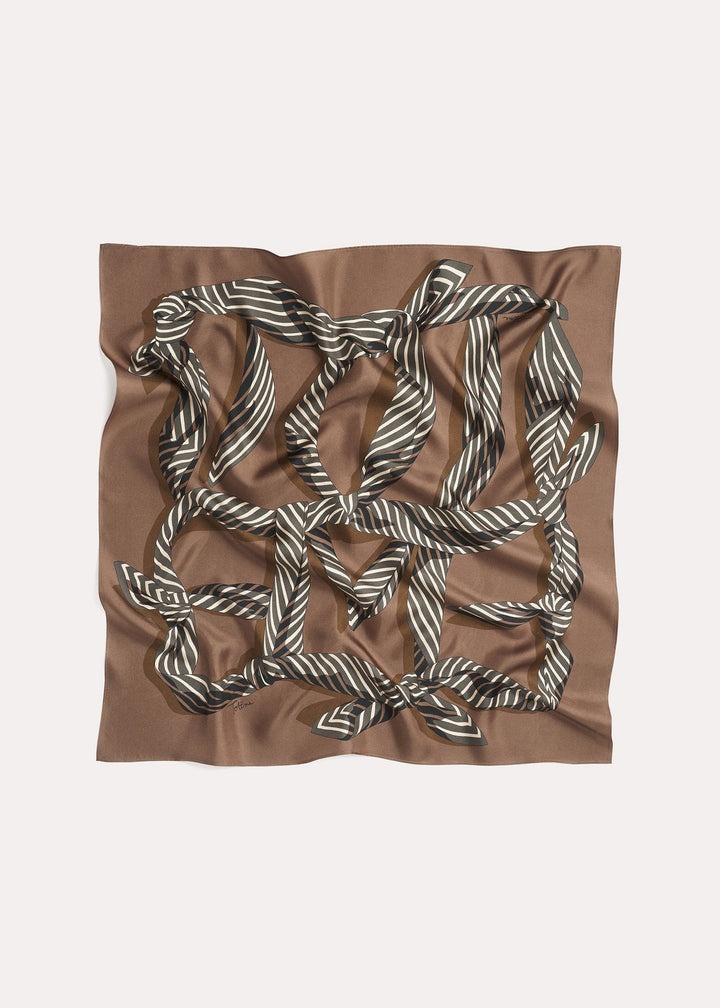Knotted monogram silk scarf brown - 6
