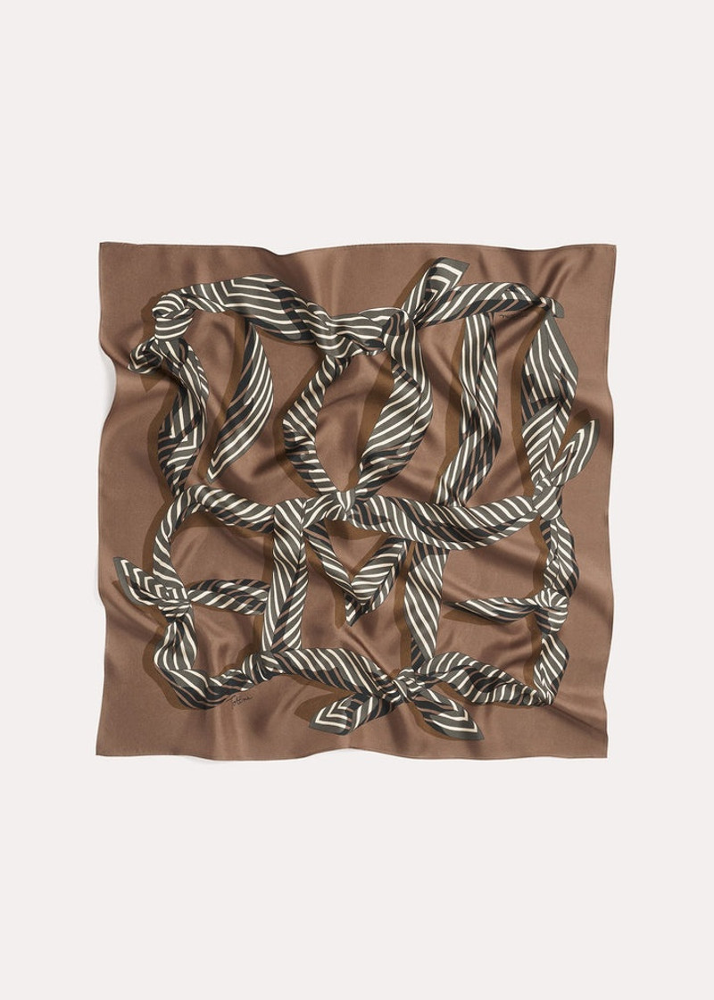 Knotted monogram silk scarf brown 6