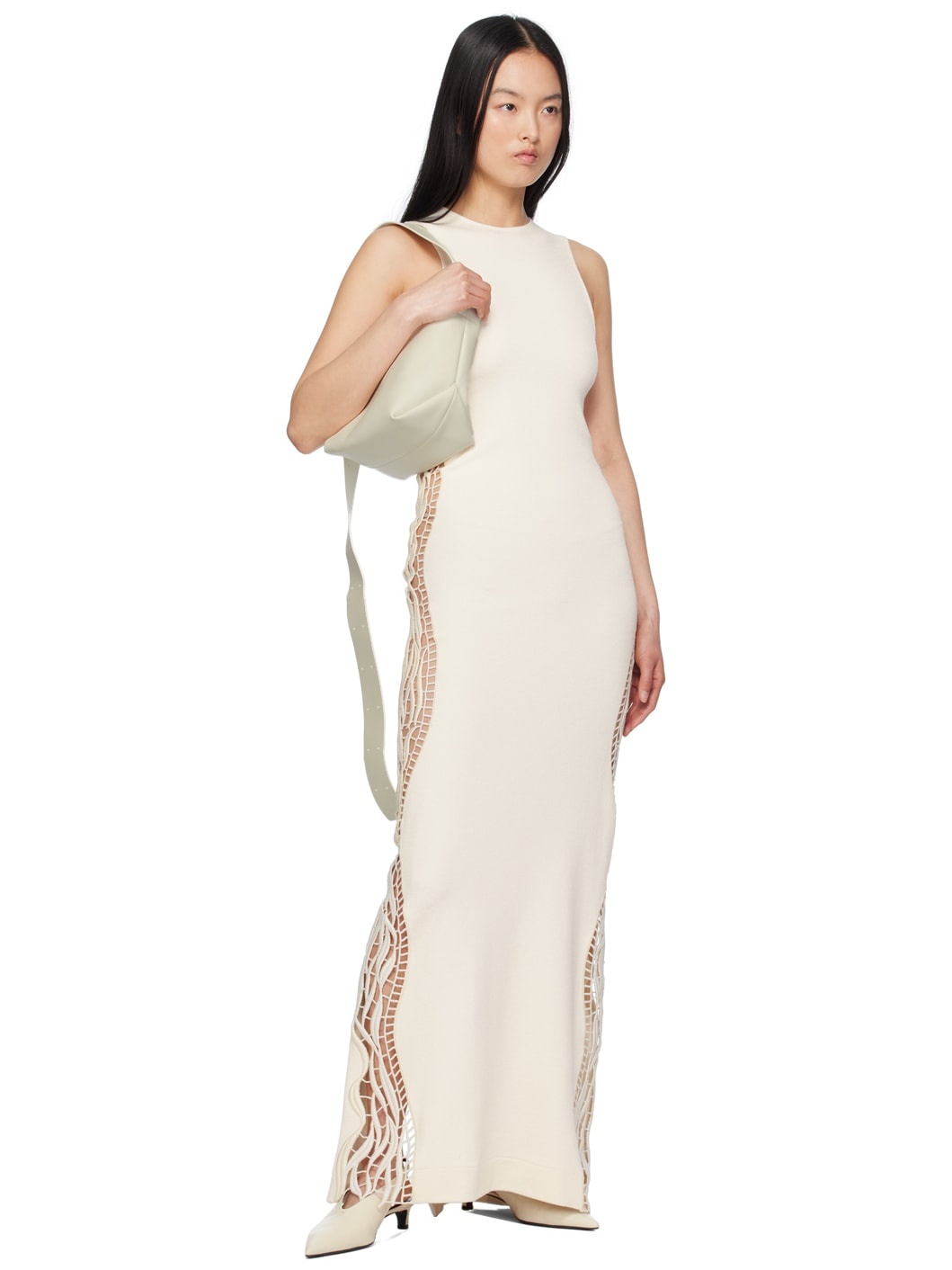 Off-White Lace Panel Maxi Dress - 4