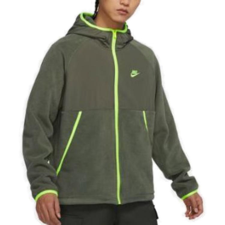 Nike Sportswear Full-length zipper Cardigan hooded Fleece Lined logo Jacket Green DM1220-380 - 2