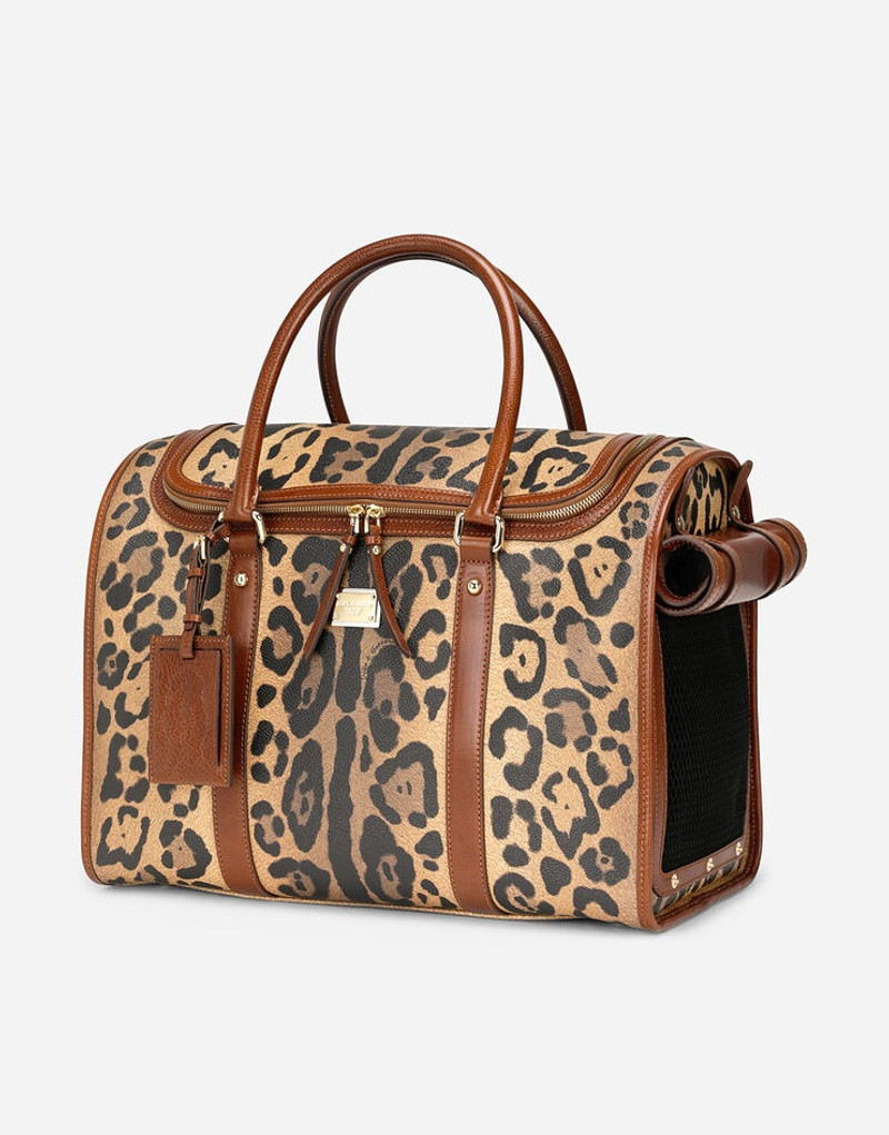 Small pet carrier bag in leopard-print Crespo with branded plate 7