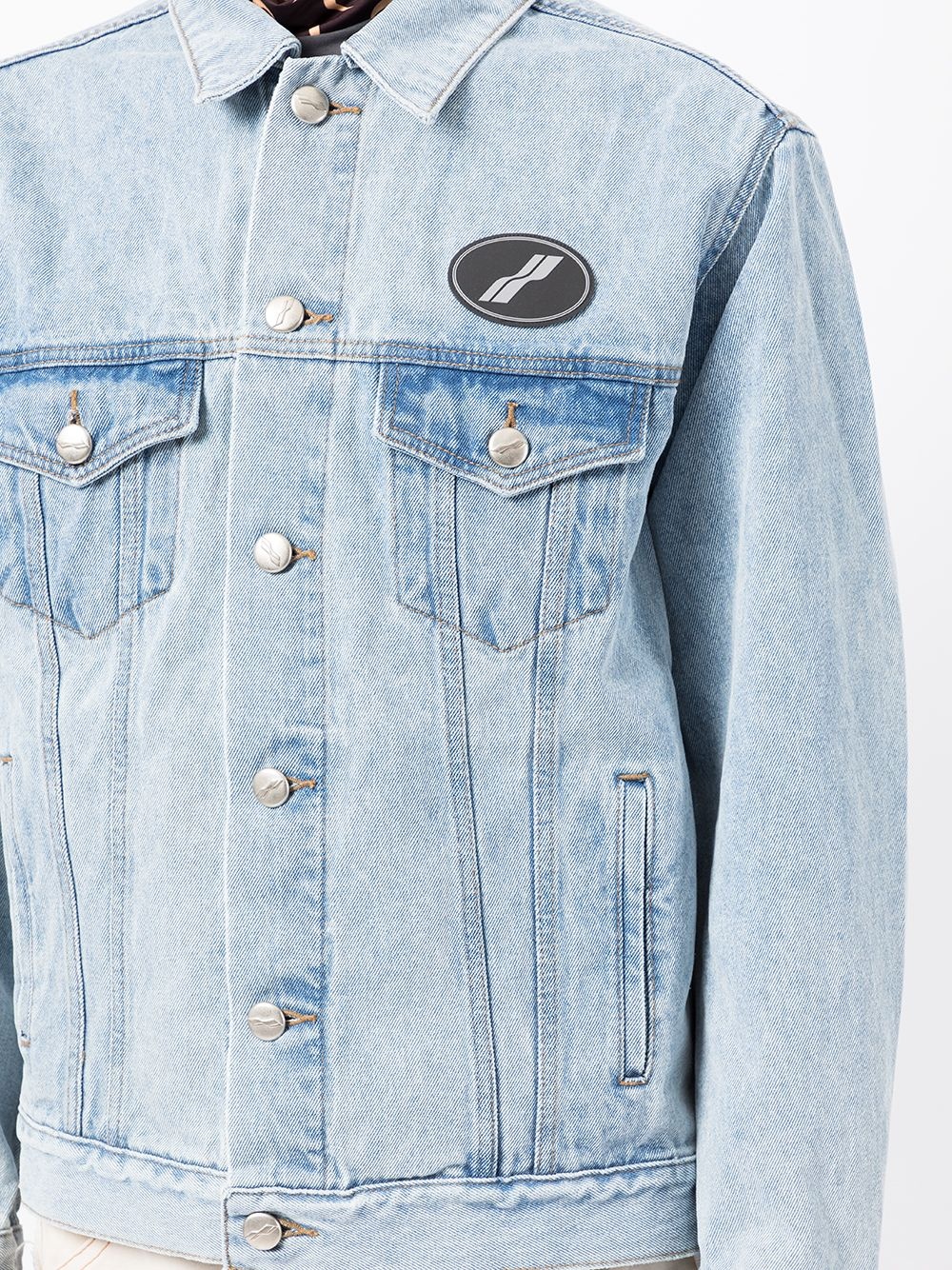 logo-patch oversized denim jacket - 6