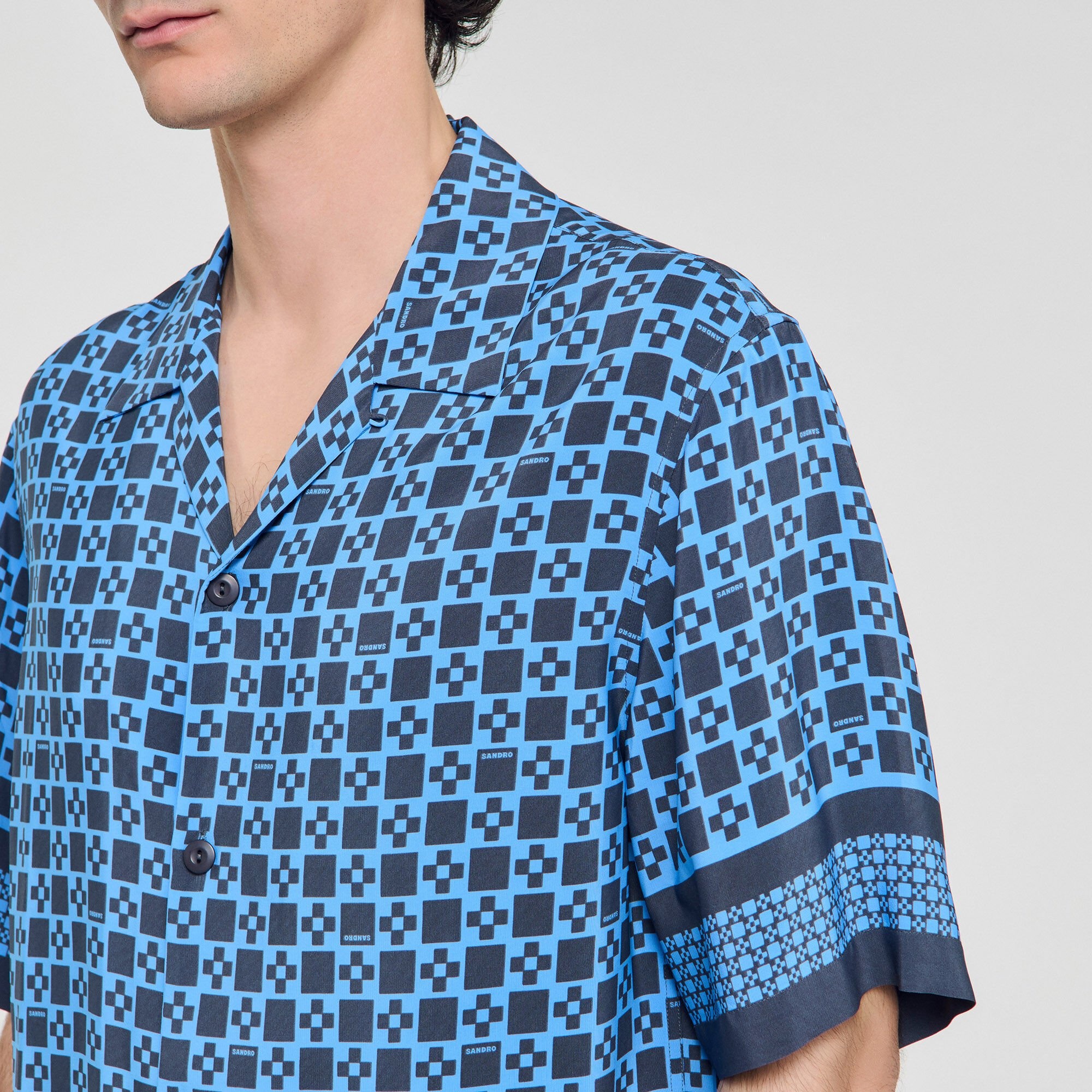 SQUARE CROSS MOTIF FLOWING SHIRT - 3