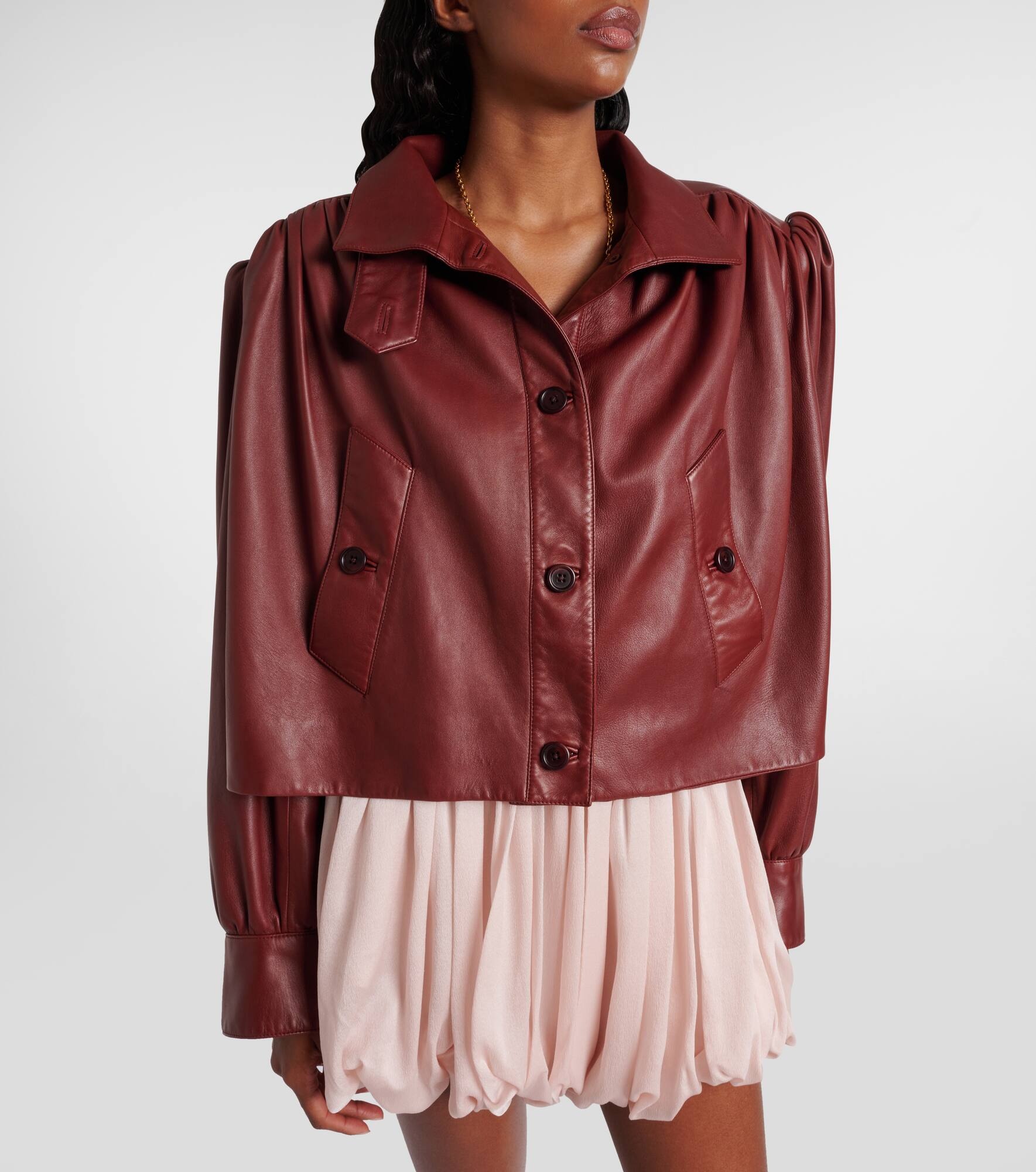 Cropped leather jacket - 6