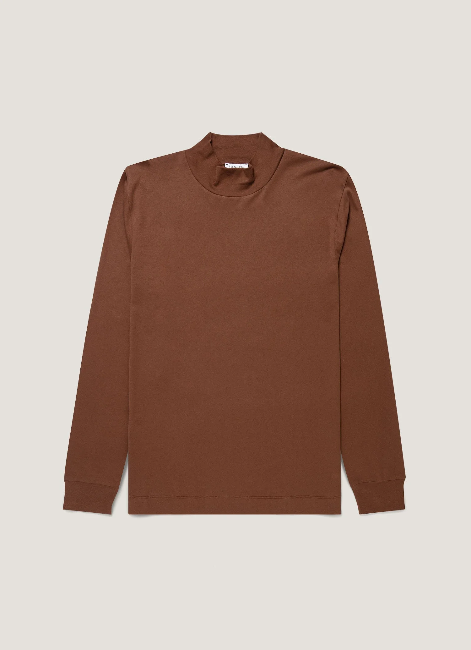 Long Sleeve Brushed Cotton Mock Neck T‑shirt - 1