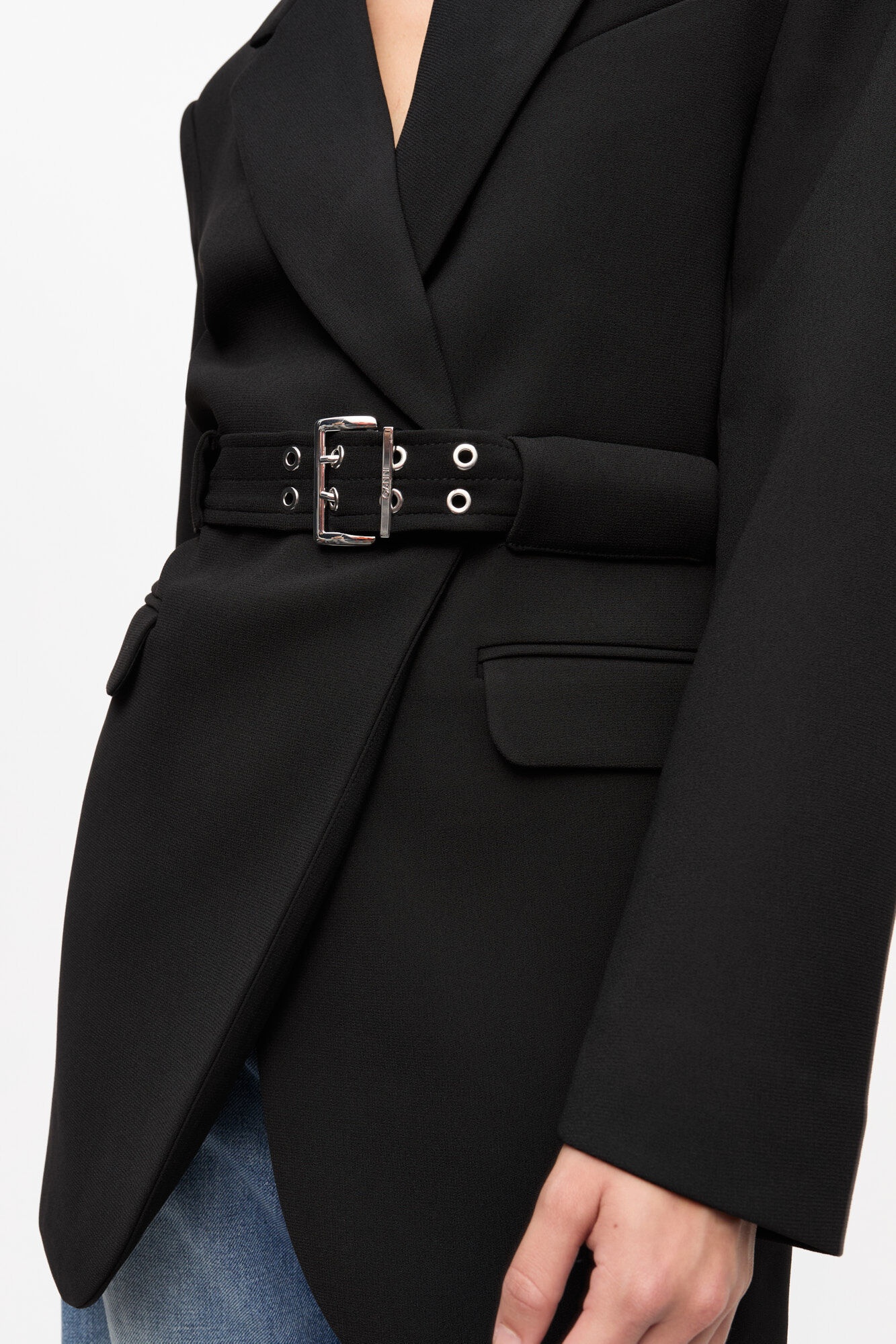 BLACK BONDED CREPE BLAZER - 5