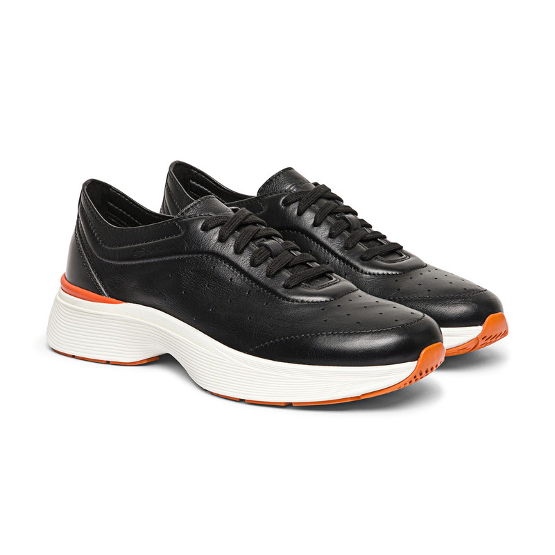 Santoni Men's black leather Easy Bounce sneaker outlook