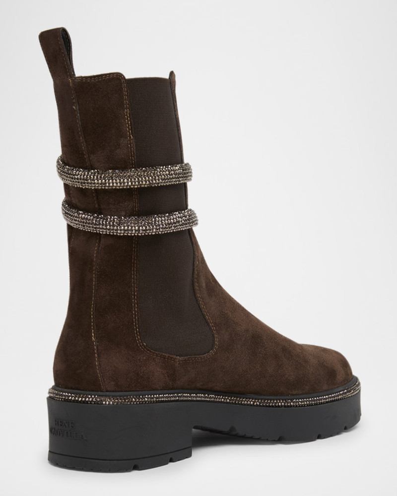 RENE CAOVILLA Cleo Suede Strass Snake Combat Boots outlook