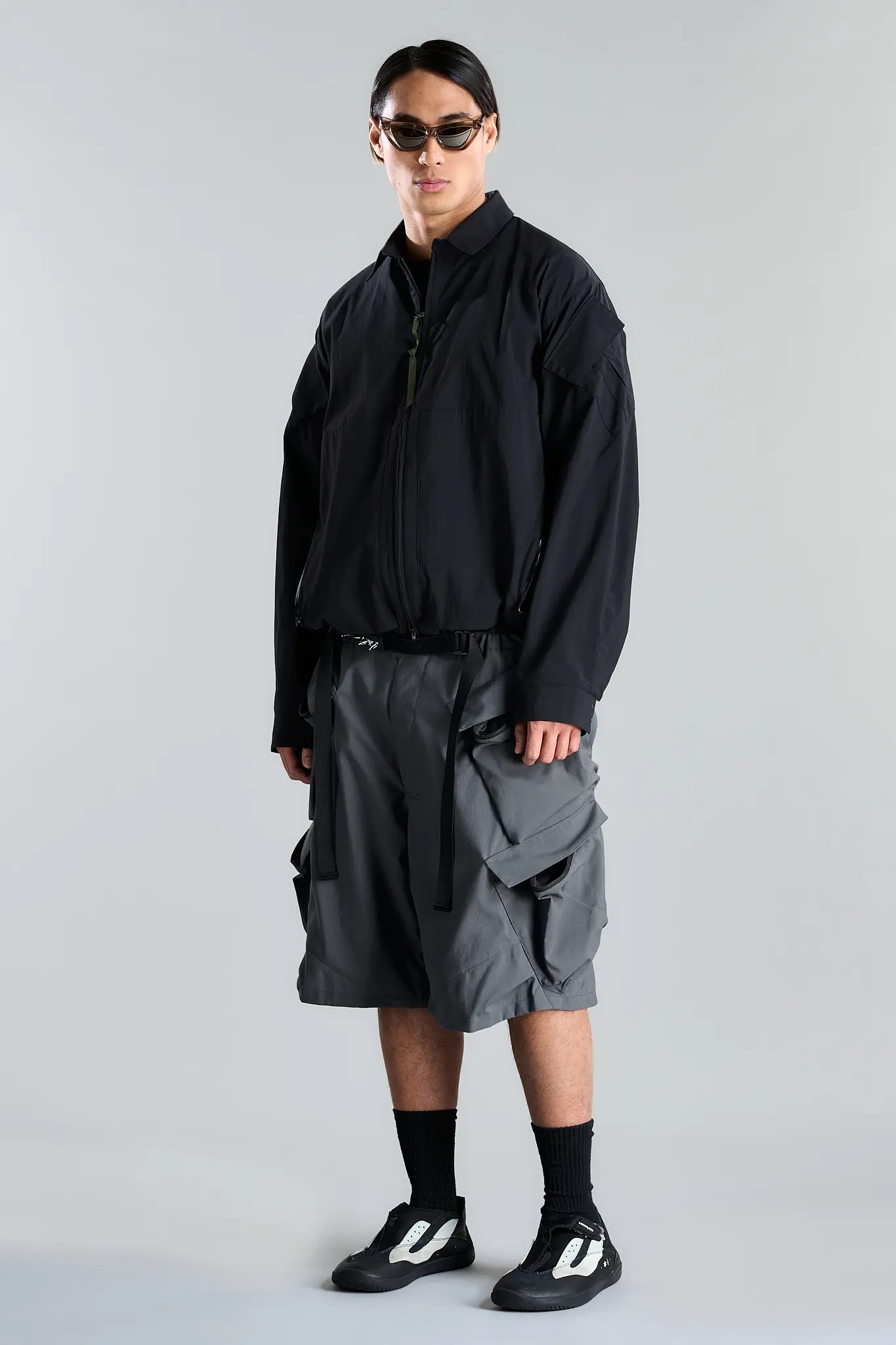 SP56A-M Nylon Stretch Double Cargo Short Pant Gray - 11