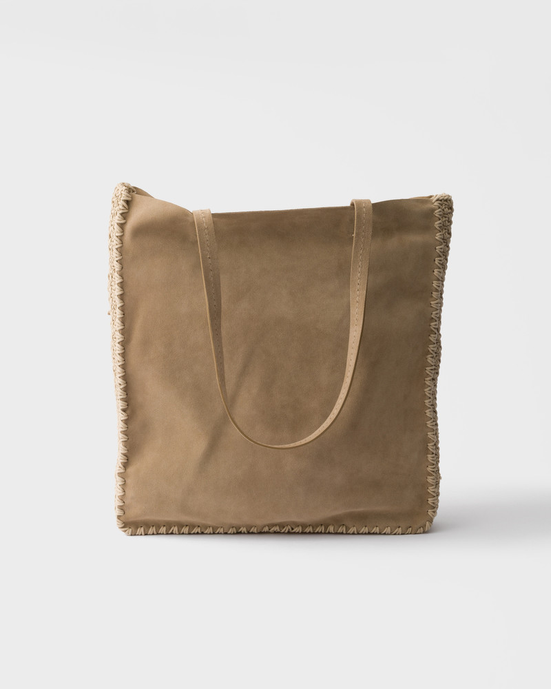 Large suede and crochet tote bag 4