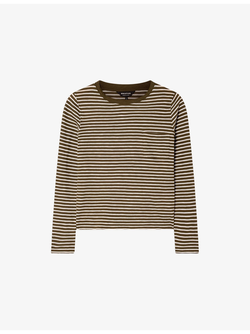 Stripe-Print Chest-Pocket Cotton-Jersey Top 1