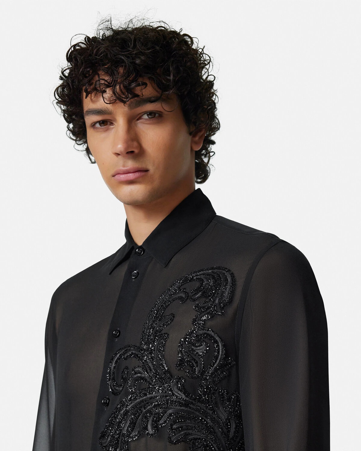 Embroidered Barocco Leaf Georgette Shirt - 3