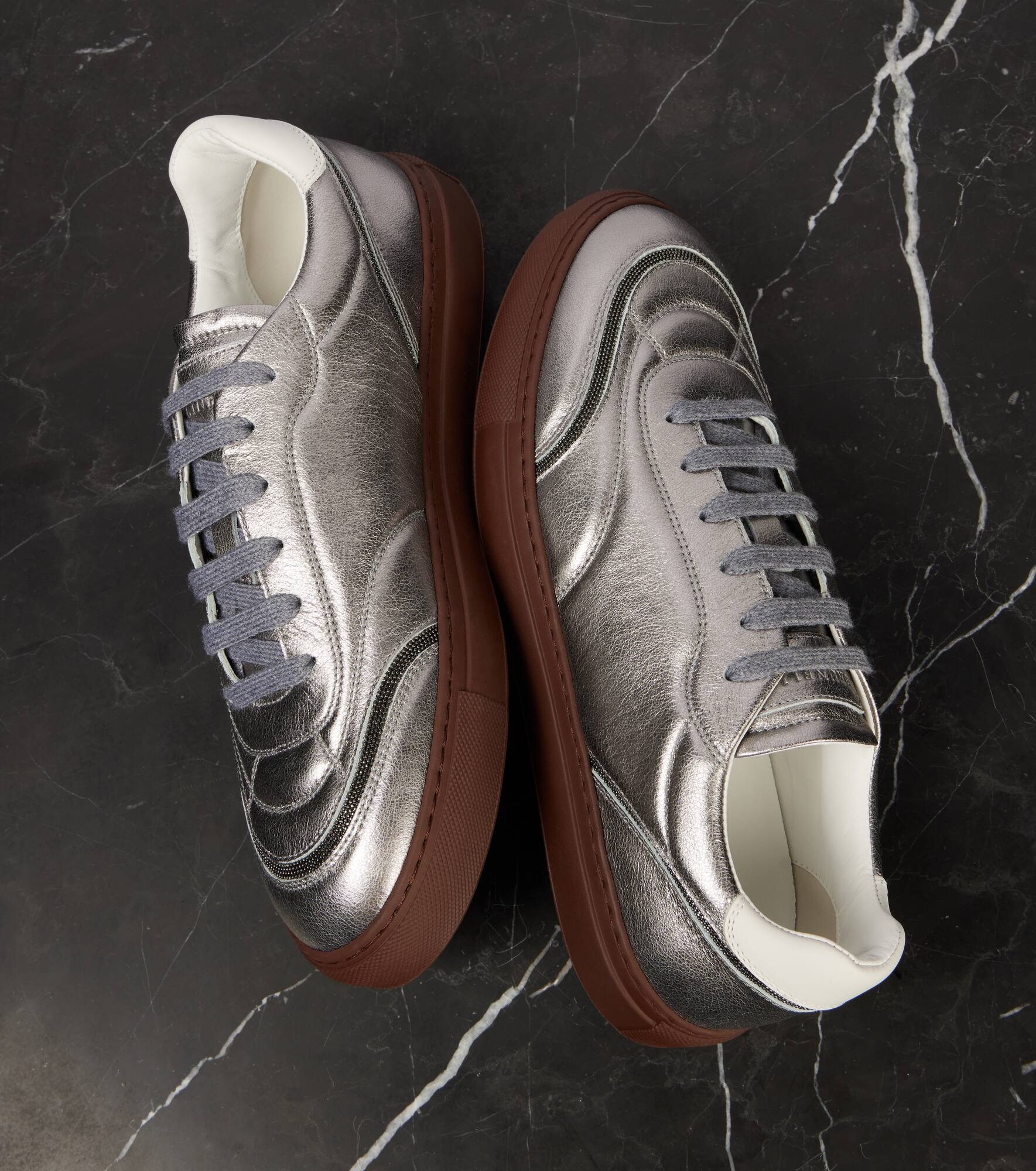 Metallic leather sneakers - 5