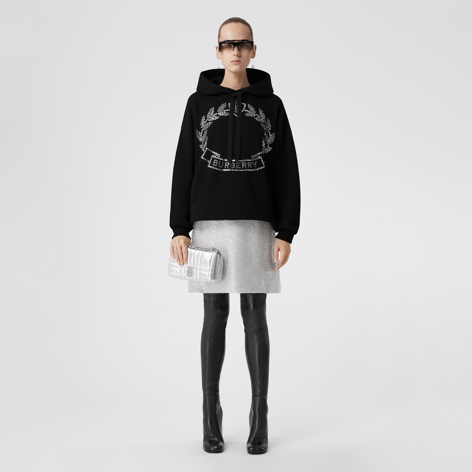 Crystal Oak Leaf Crest Cotton Oversized Hoodie - 5