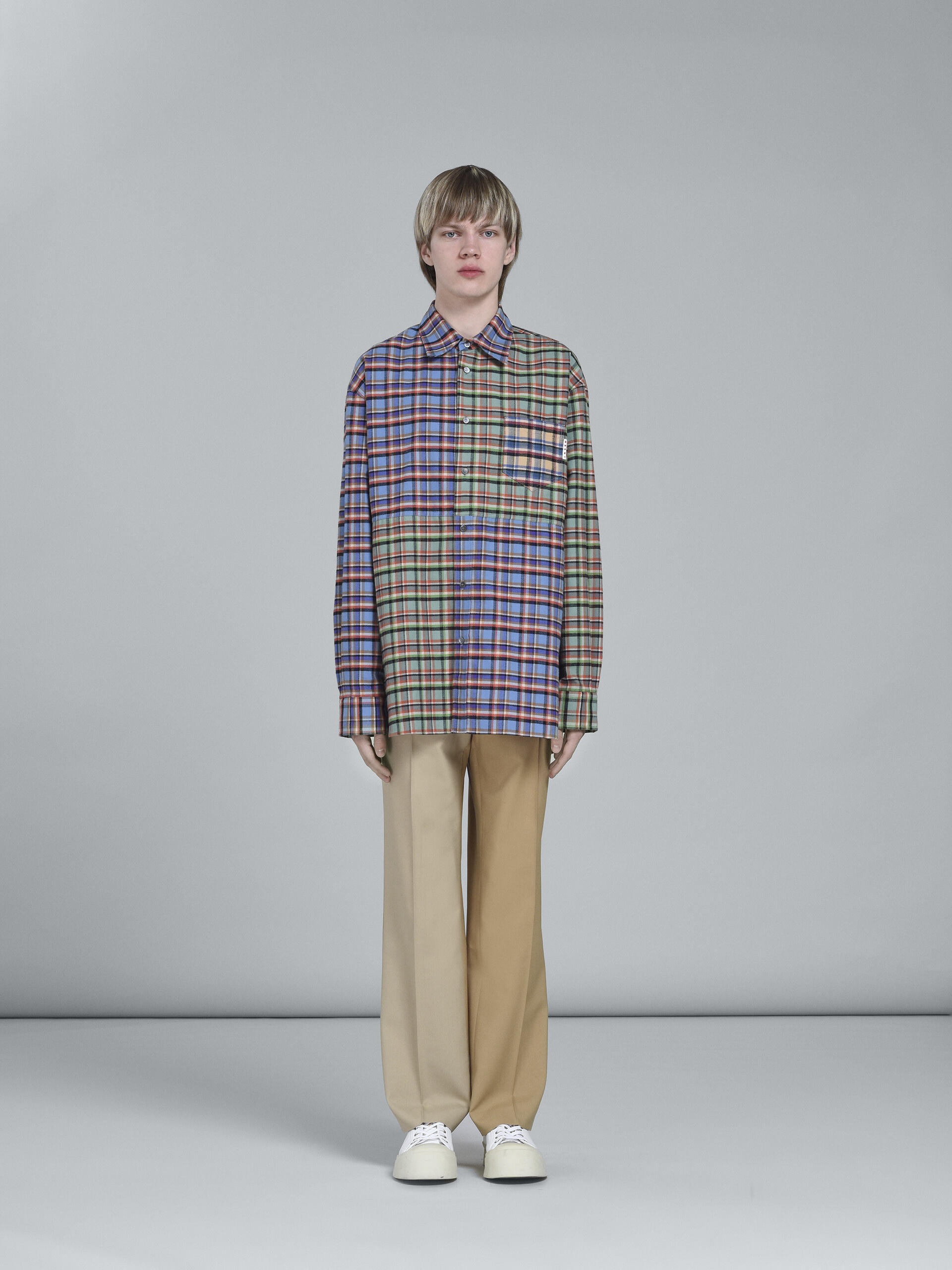 BEIGE COLOURBLOCK TROPICAL WOOL TROUSERS - 2