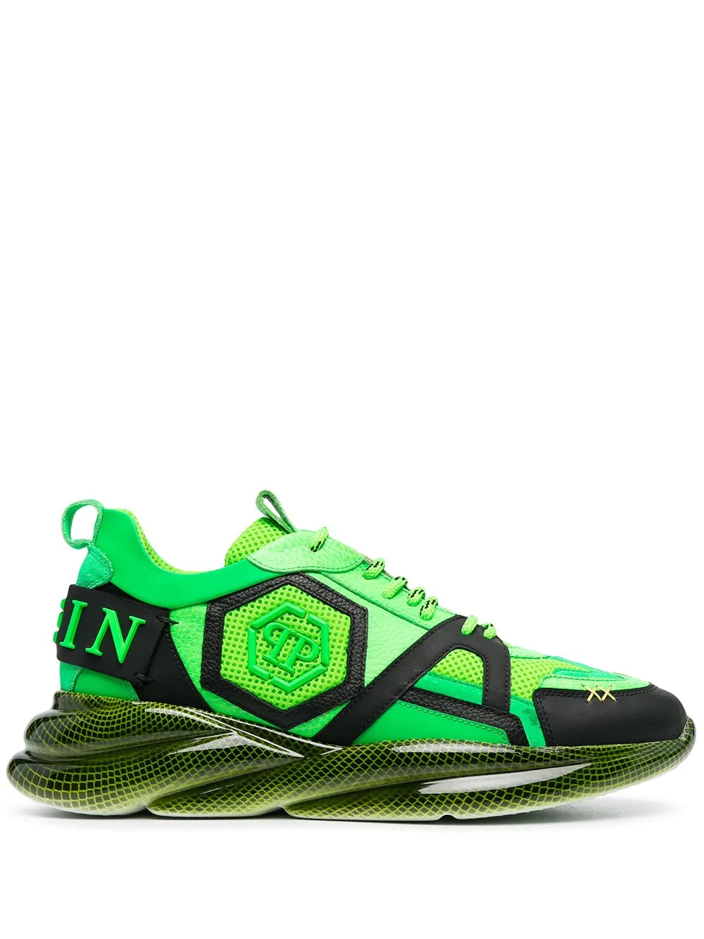 neon hexagonal-detail trainers - 1