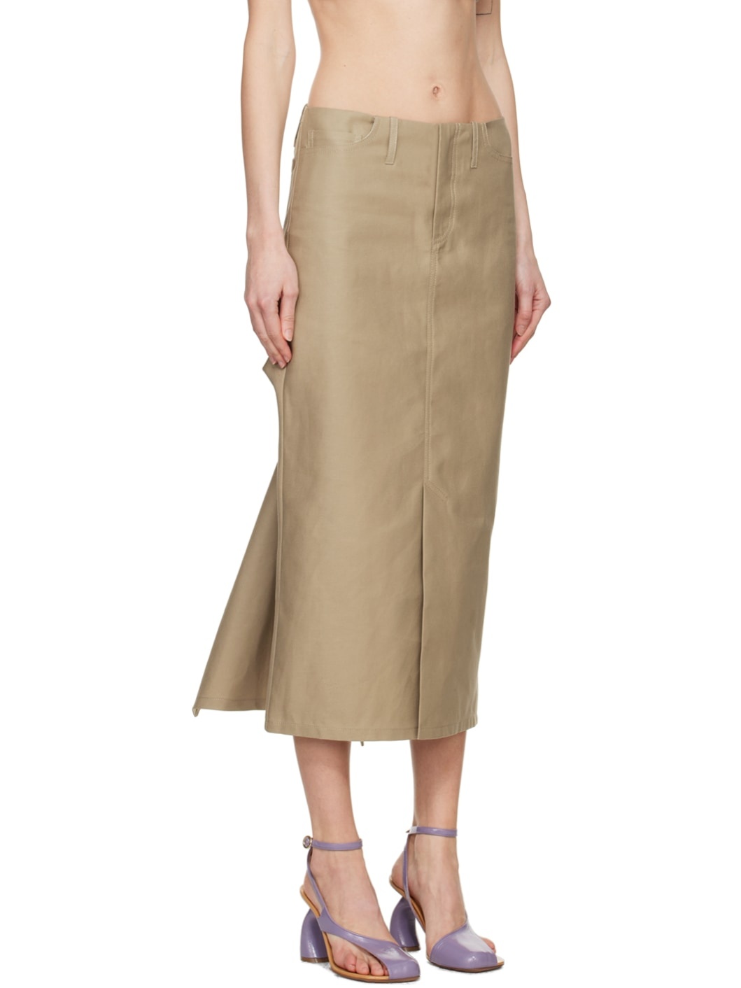 Tan No Waistband Midi Skirt - 2