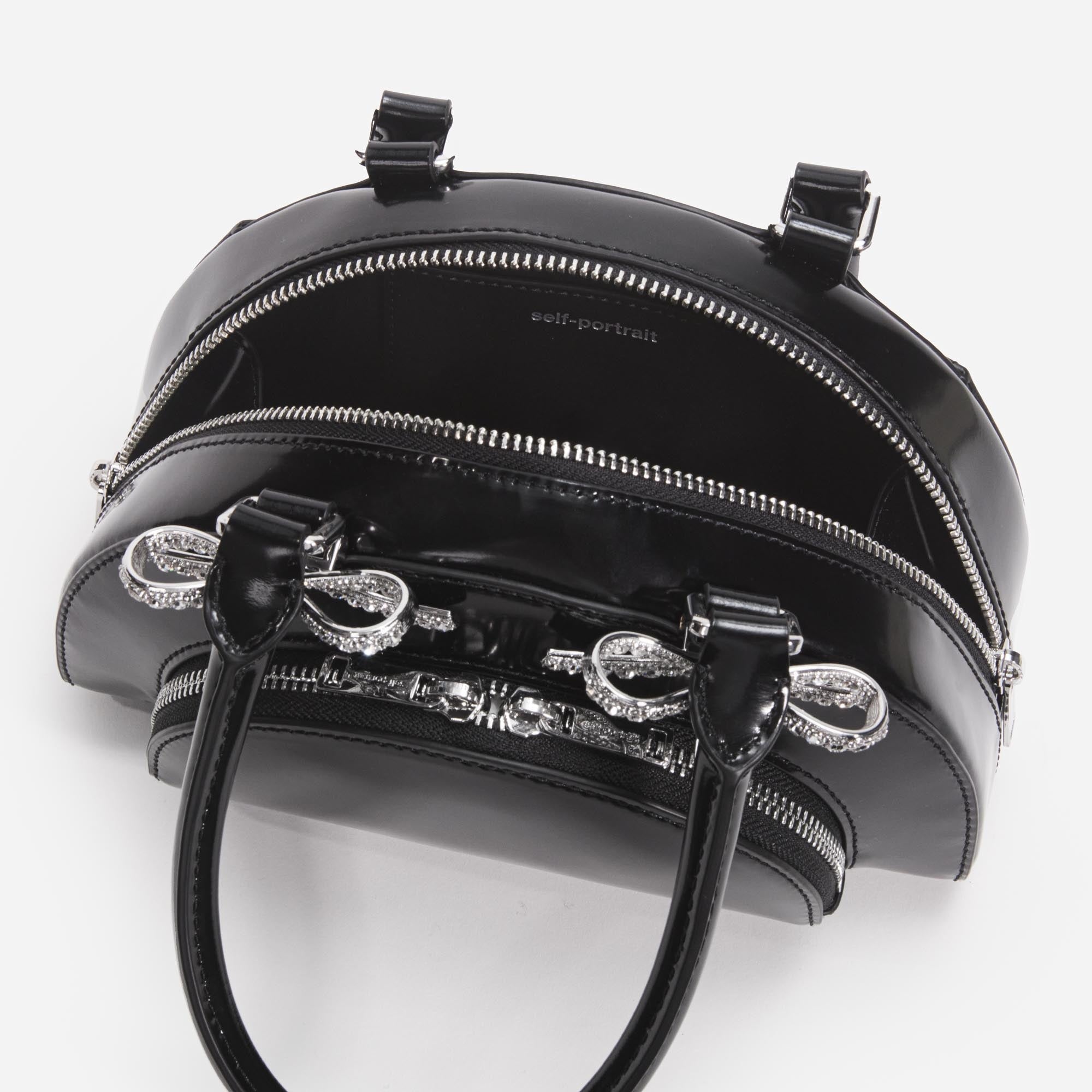 Black Leather Curved Mini Tote Bag - 4