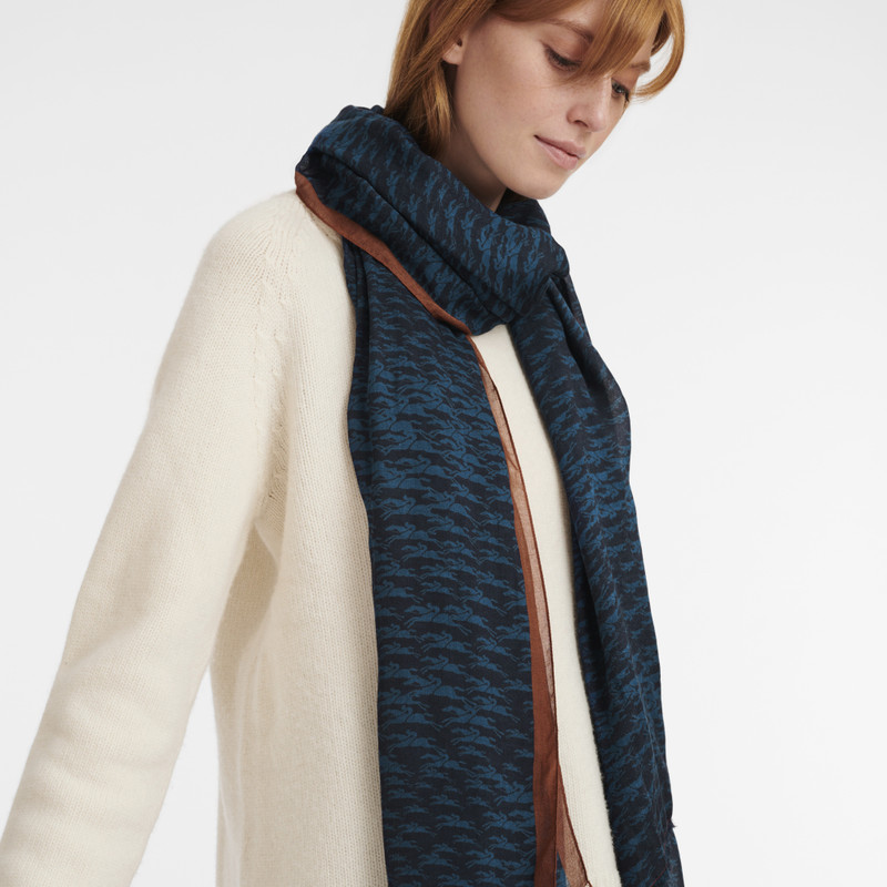 Longchamp Chevaux Stole Navy - OTHER outlook
