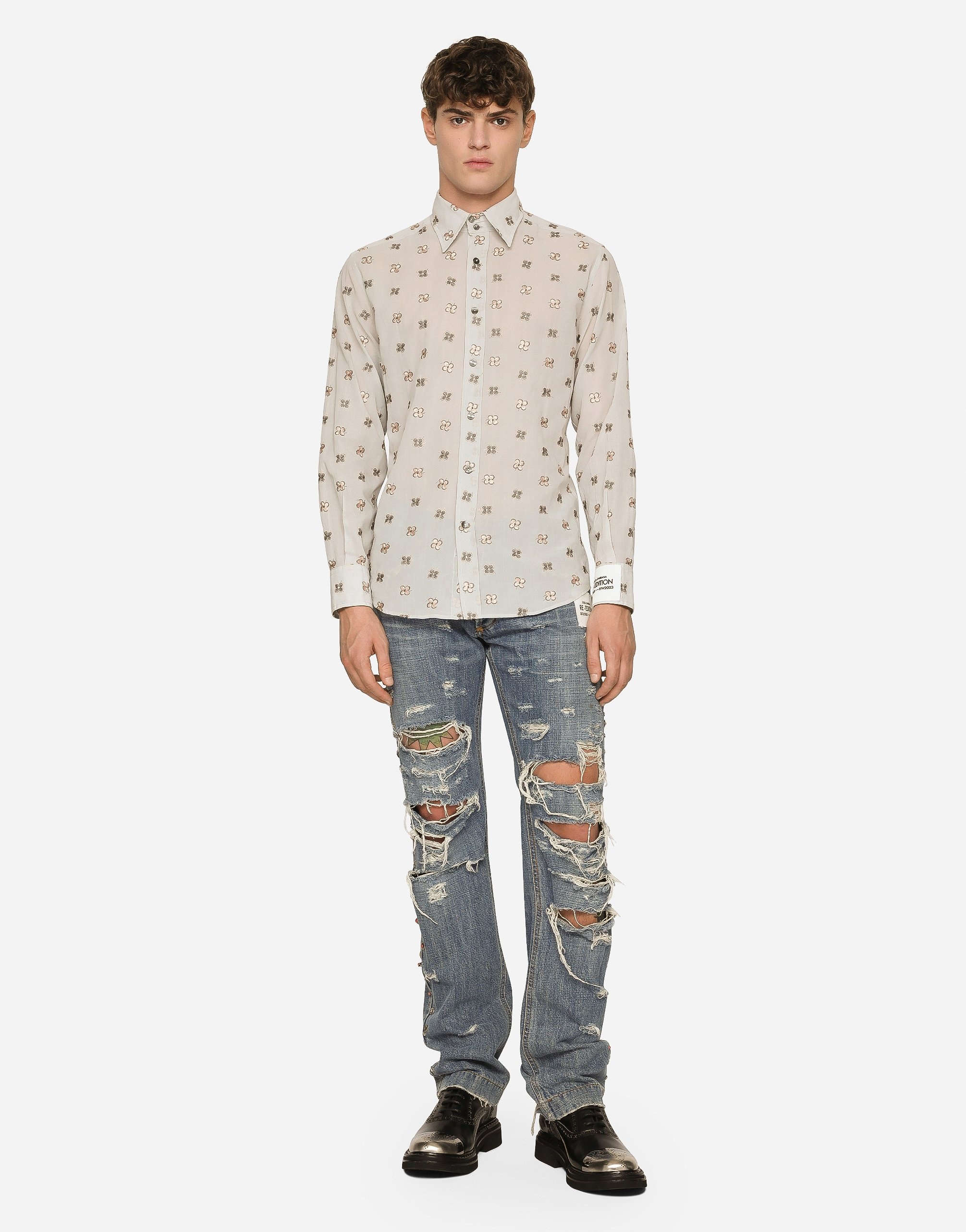 Washed denim jeans with studs and rips - 2