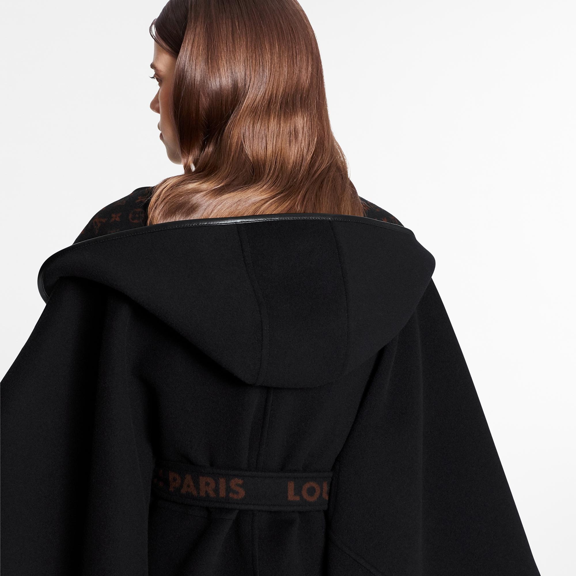 Hooded Wrap Cape Coat In Wool And Silk With Fringe - 5
