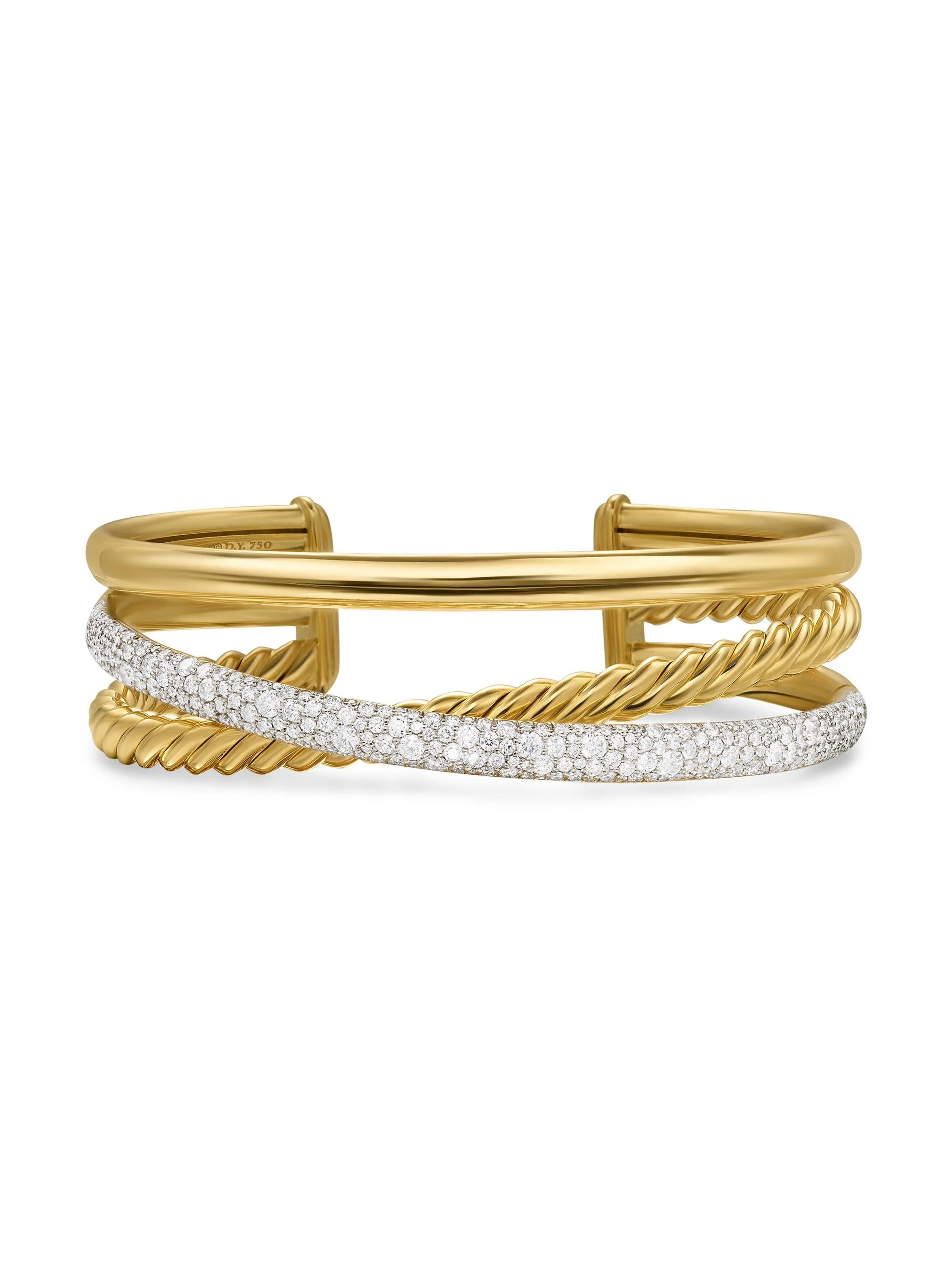 Women's Pavé Crossover Three Row Cuff Bracelet In 18K Yellow Gold - Gold - 1