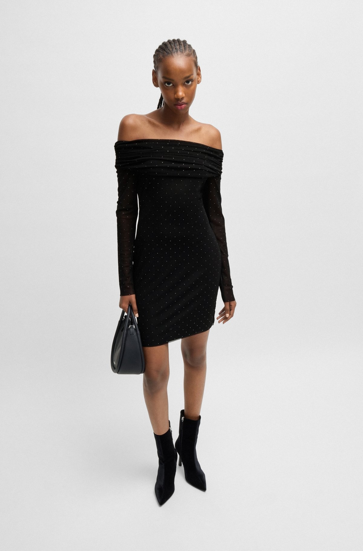 STRETCH-MESH DRESS WITH ALL-OVER RHINESTONE STUDS - 3