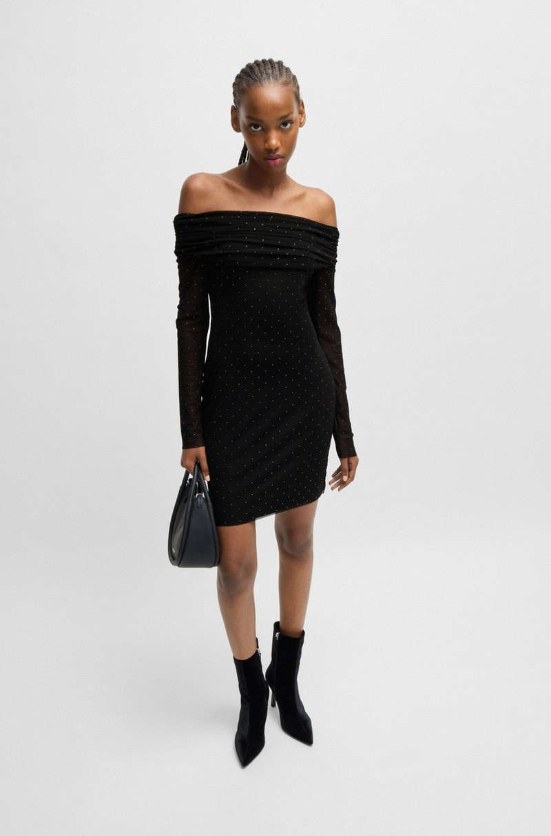 HUGO STRETCH-MESH DRESS WITH ALL-OVER RHINESTONE STUDS outlook