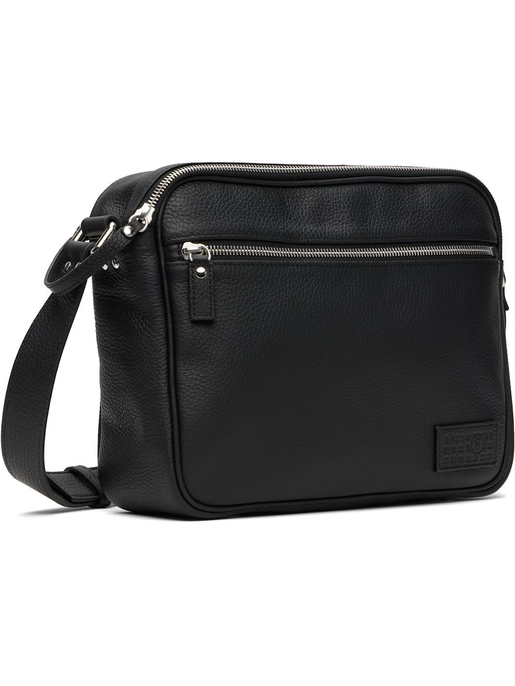 Black Leather Messenger Bag - 2