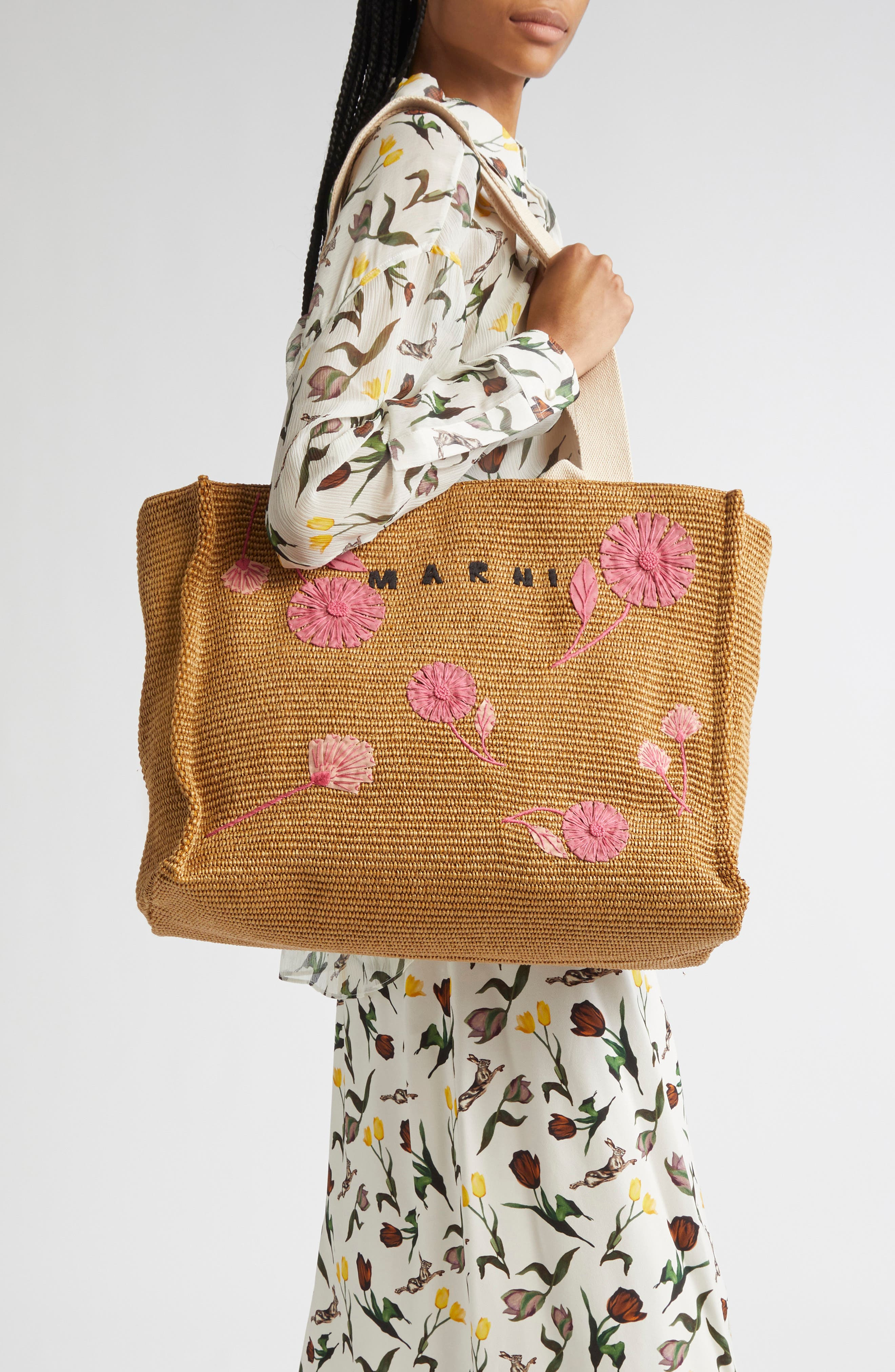 Marni Large Floral Embroidered Tote in Natural at Nordstrom - 2