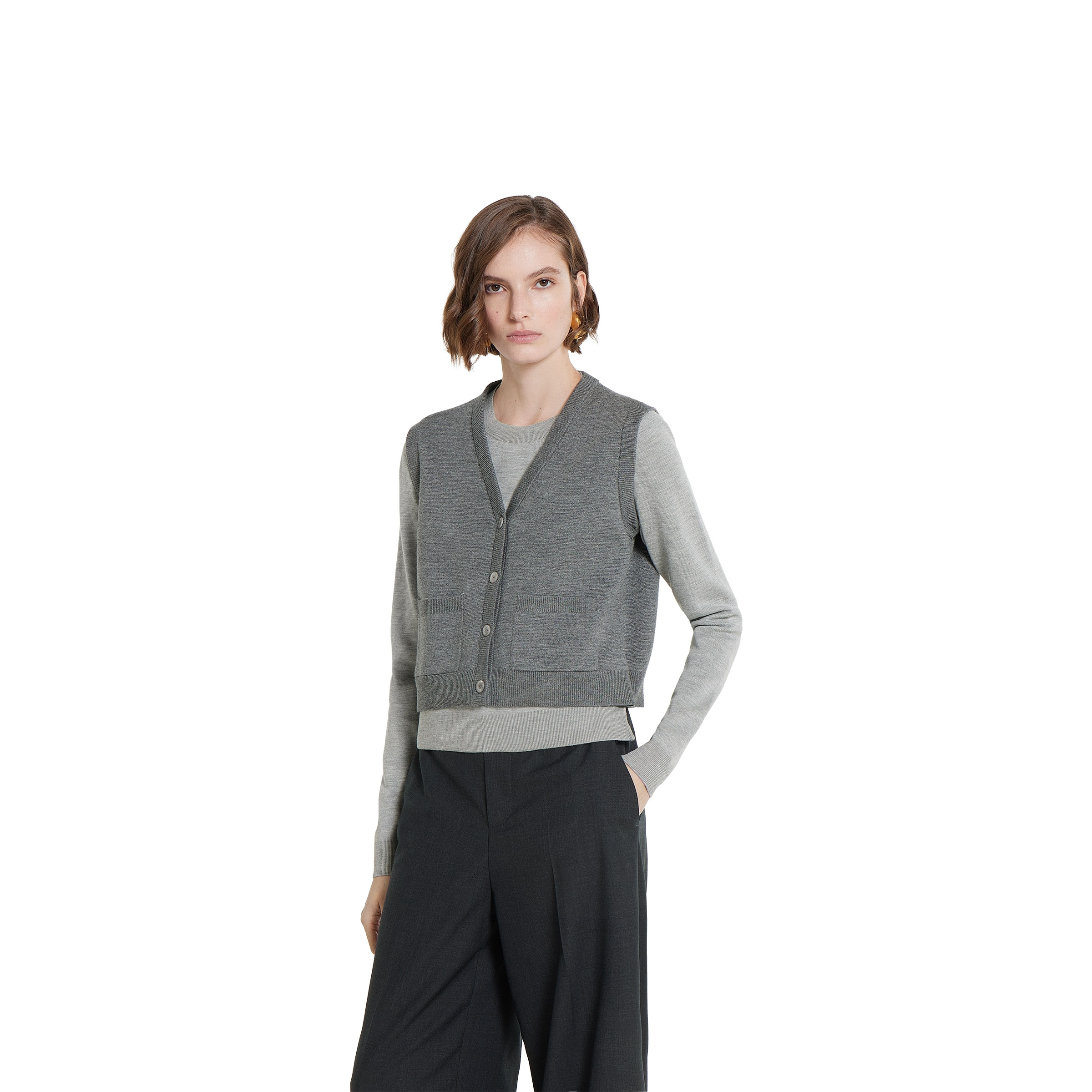 Wool silk top with vest overlay - 3
