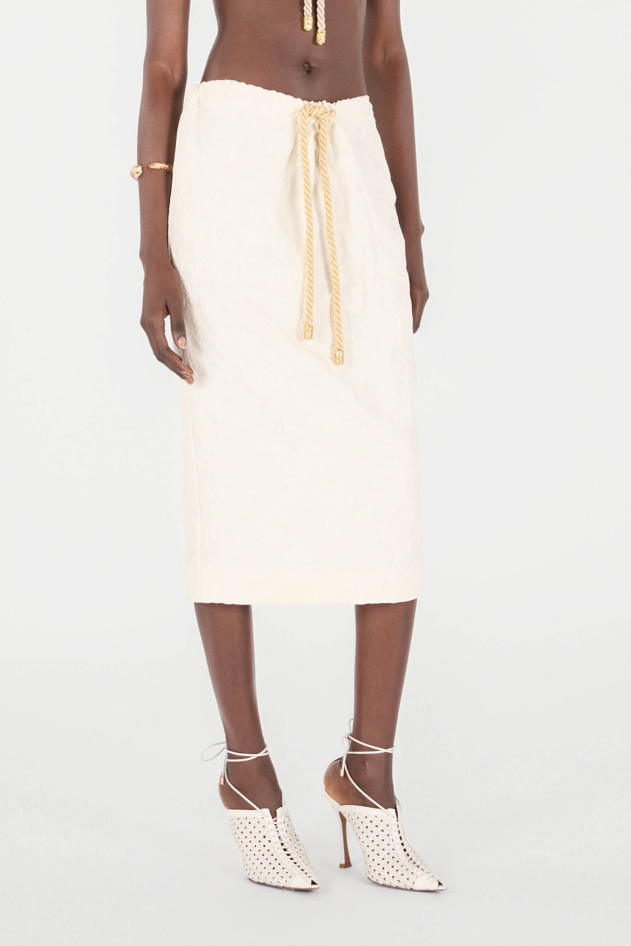 Midi Skirt with Drawstring - 3