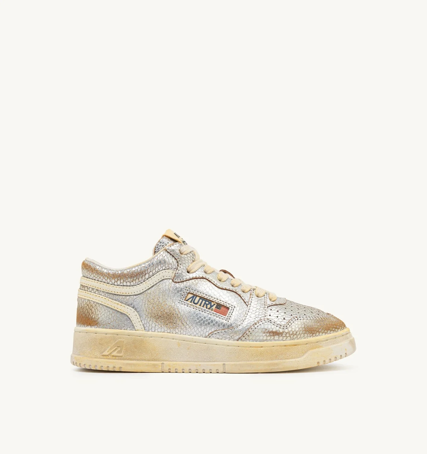 MED-WAY SUPER VINTAGE SNEAKERS IN SILVER AND MARSHMALLOW SNAKE-PRINT LEATHER - 1
