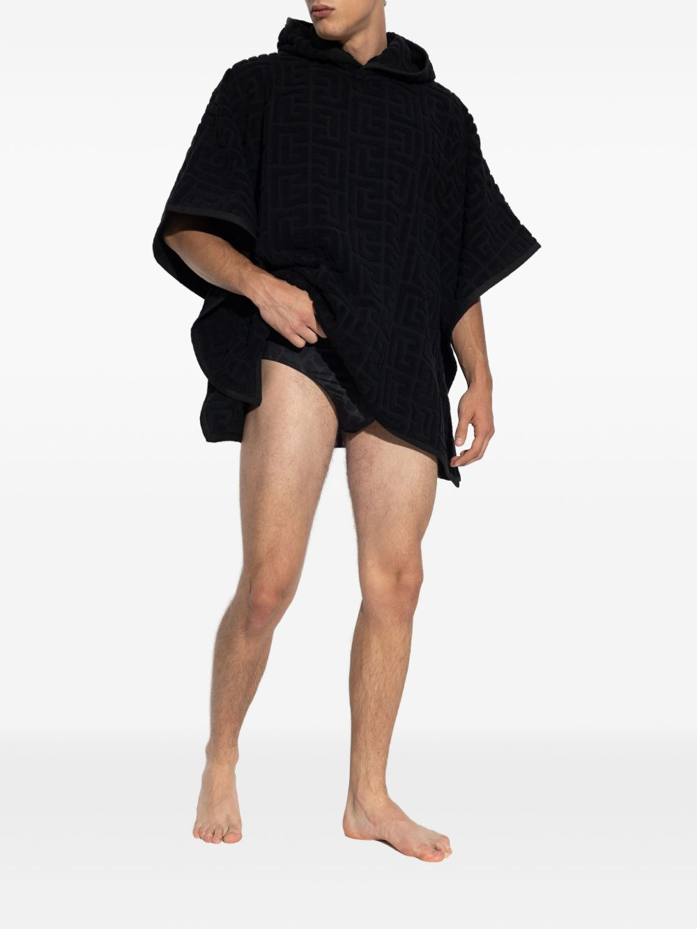 hooded logo-embroidered poncho - 4