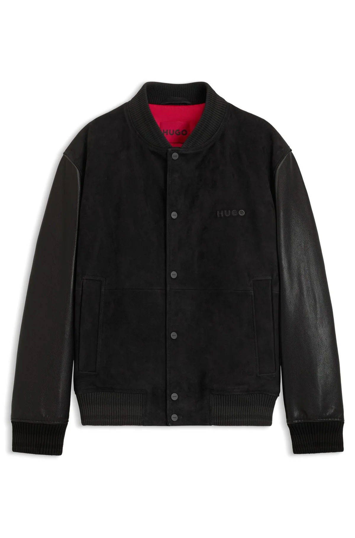 SUEDE BOMBER JACKET WITH GRAINED-LEATHER SLEEVES - 1
