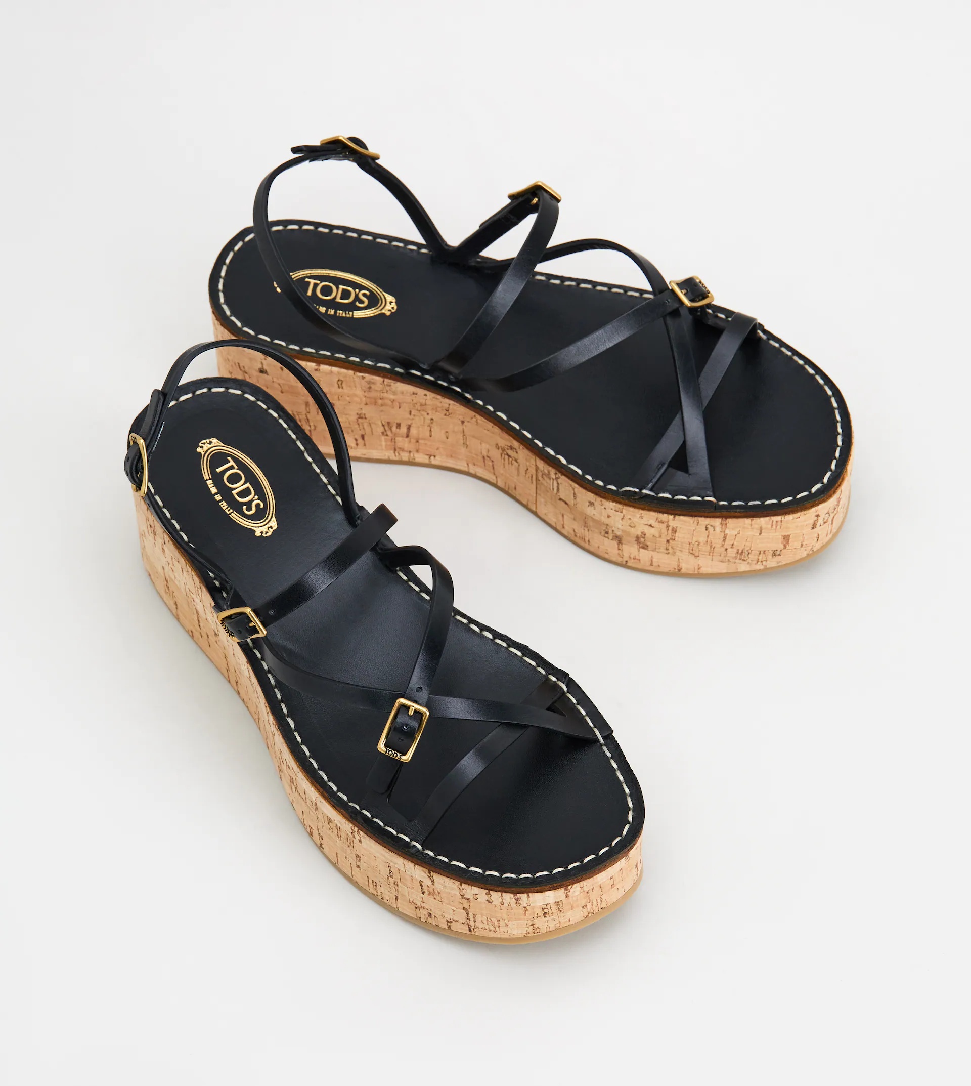 Tod's LEATHER WEDGE SANDALS - BLACK | REVERSIBLE