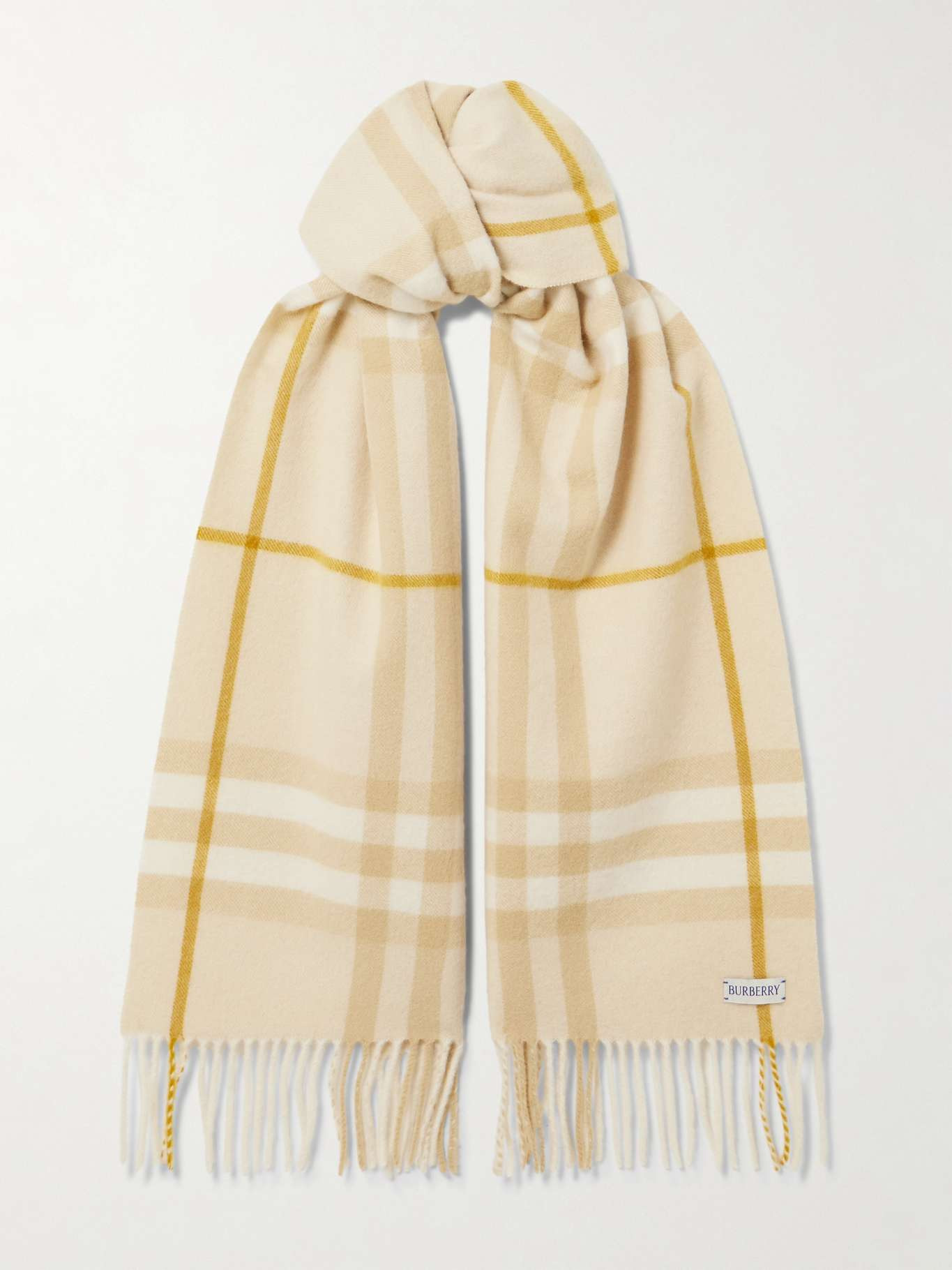 Fringed checked cashmere scarf Cream - 1