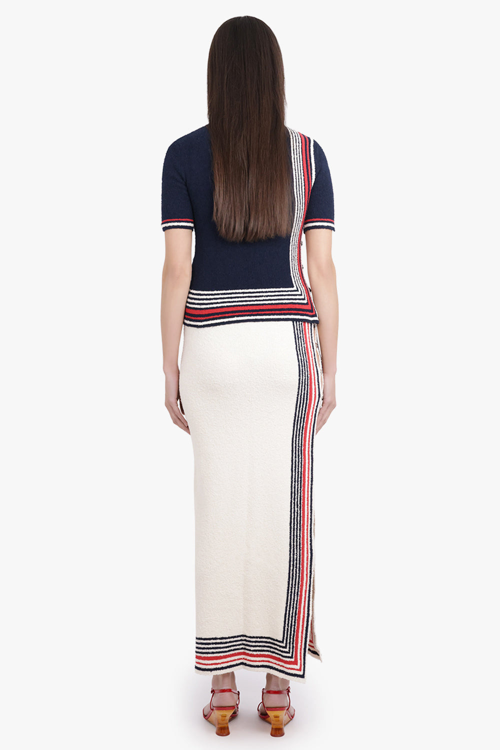 BOUCLE STRIPE DETAIL S/S KNIT TOP | NAVY/WHITE/RED - 5