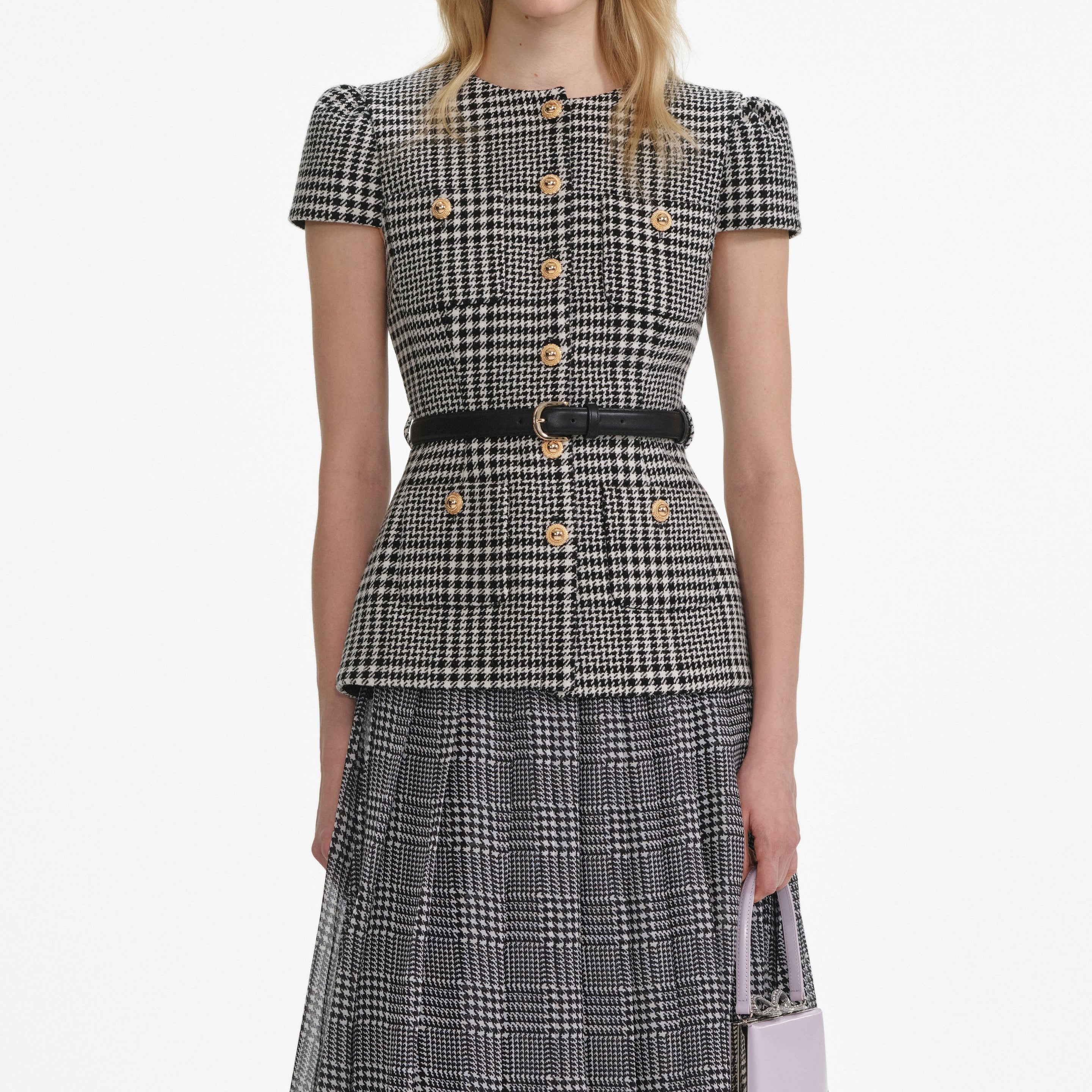 Houndstooth Tailored Midi Dress - 4