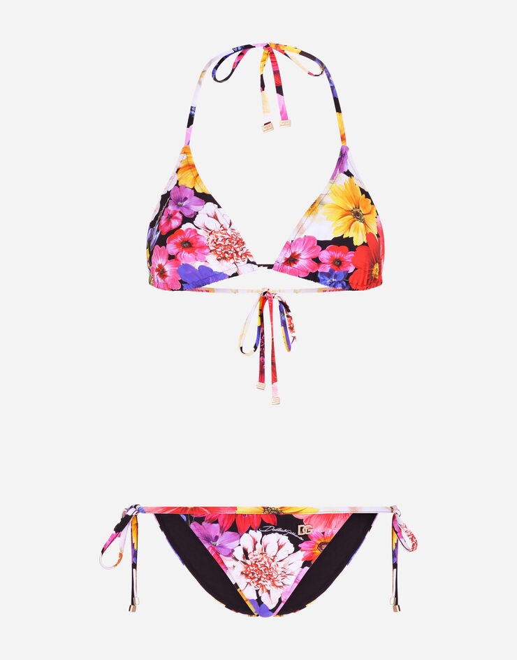 Garden-print triangle bikini - 1