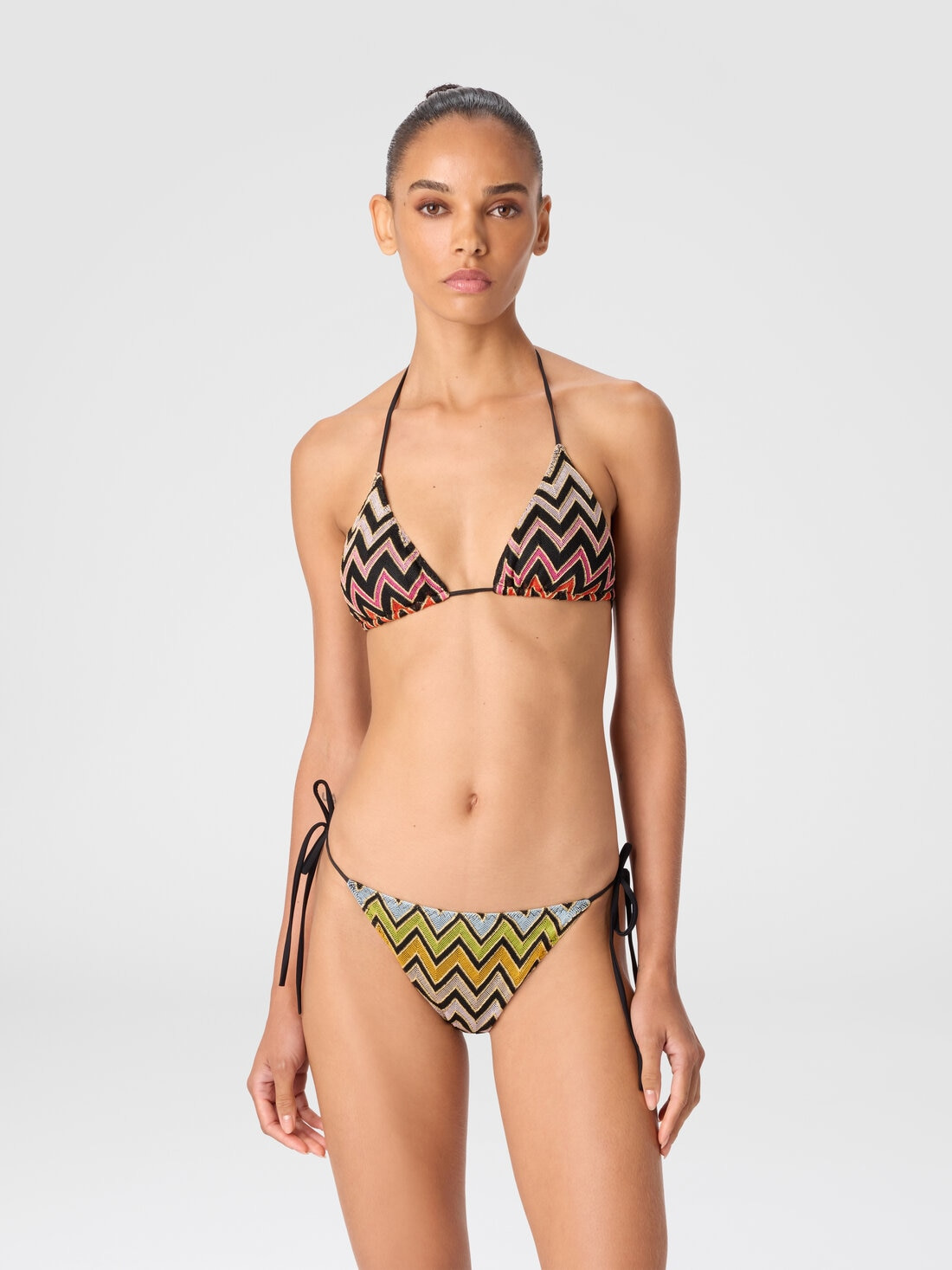 Chevron Pattern Bikini in Viscose and Lamé - 2