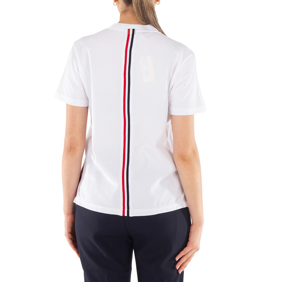 Thom Browne White Cotton Pique Classic Stripe T-Shirt - 3