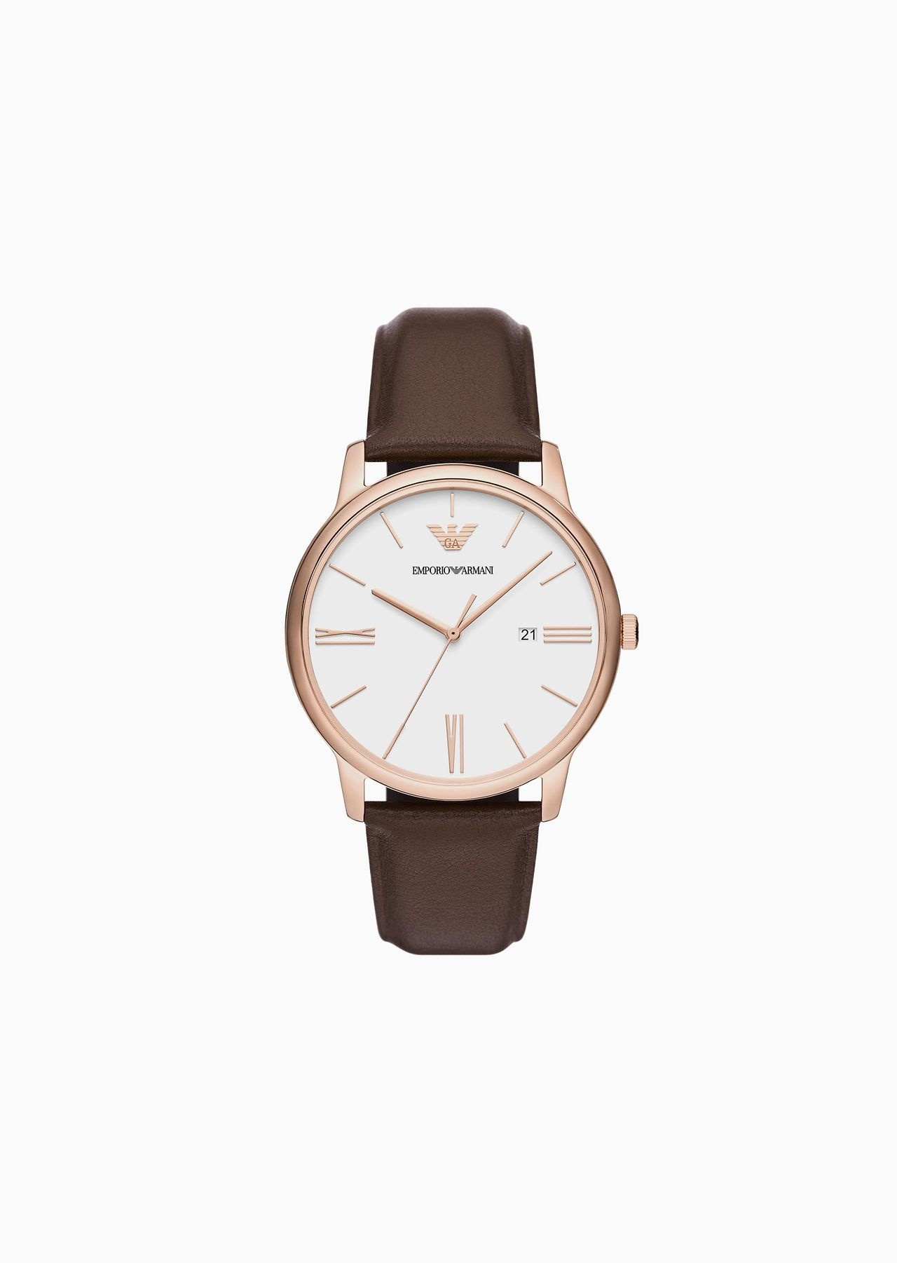 Three-Hand Date Brown Leather Watch - 1