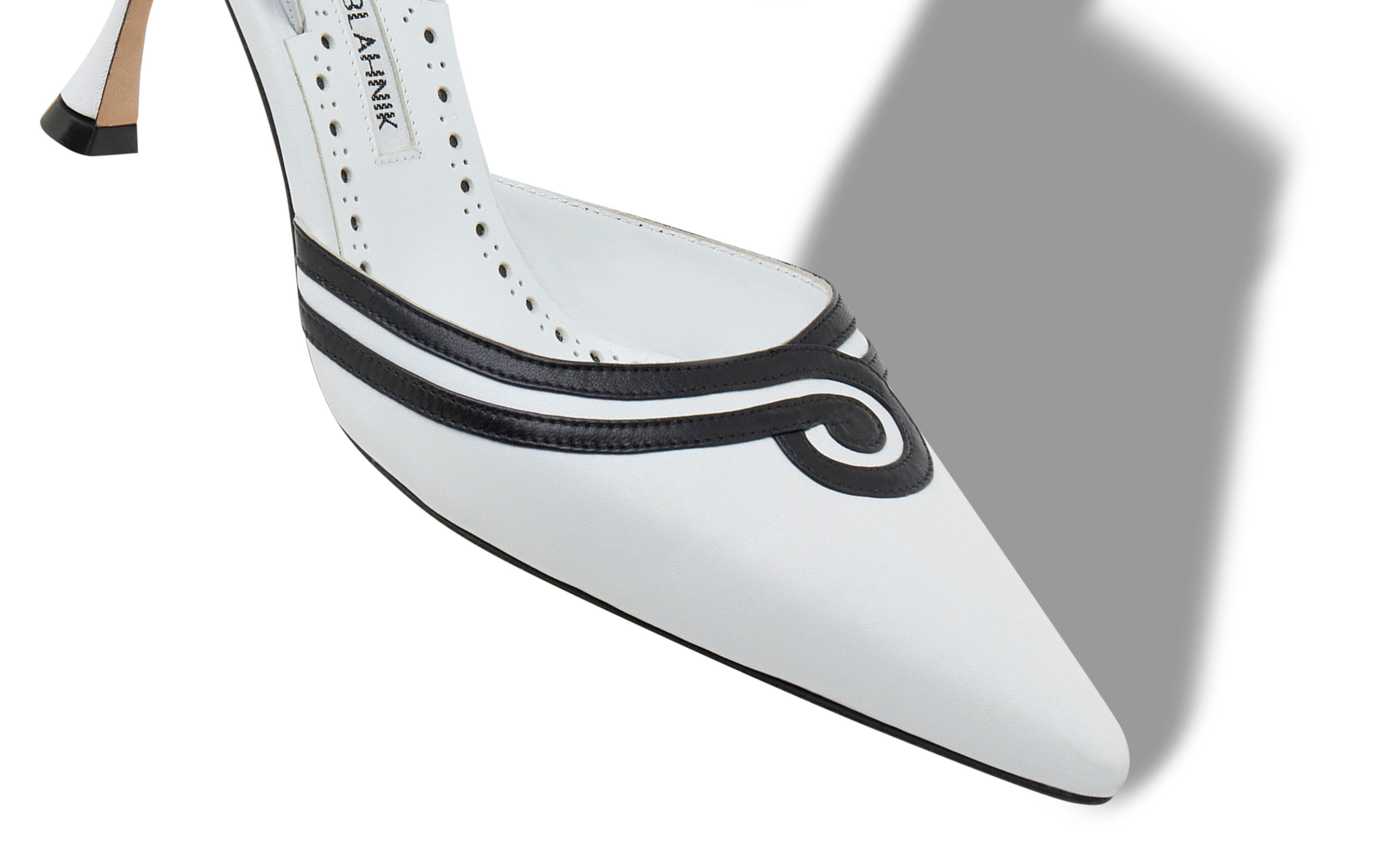 White and Black Nappa Leather Slingback Pumps - 4