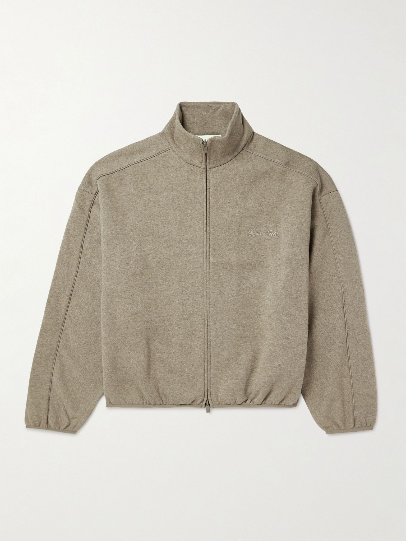 Oversized Logo-Appliquéd Cotton-Blend Jersey Zip-Up Sweatshirt Taupe - 1