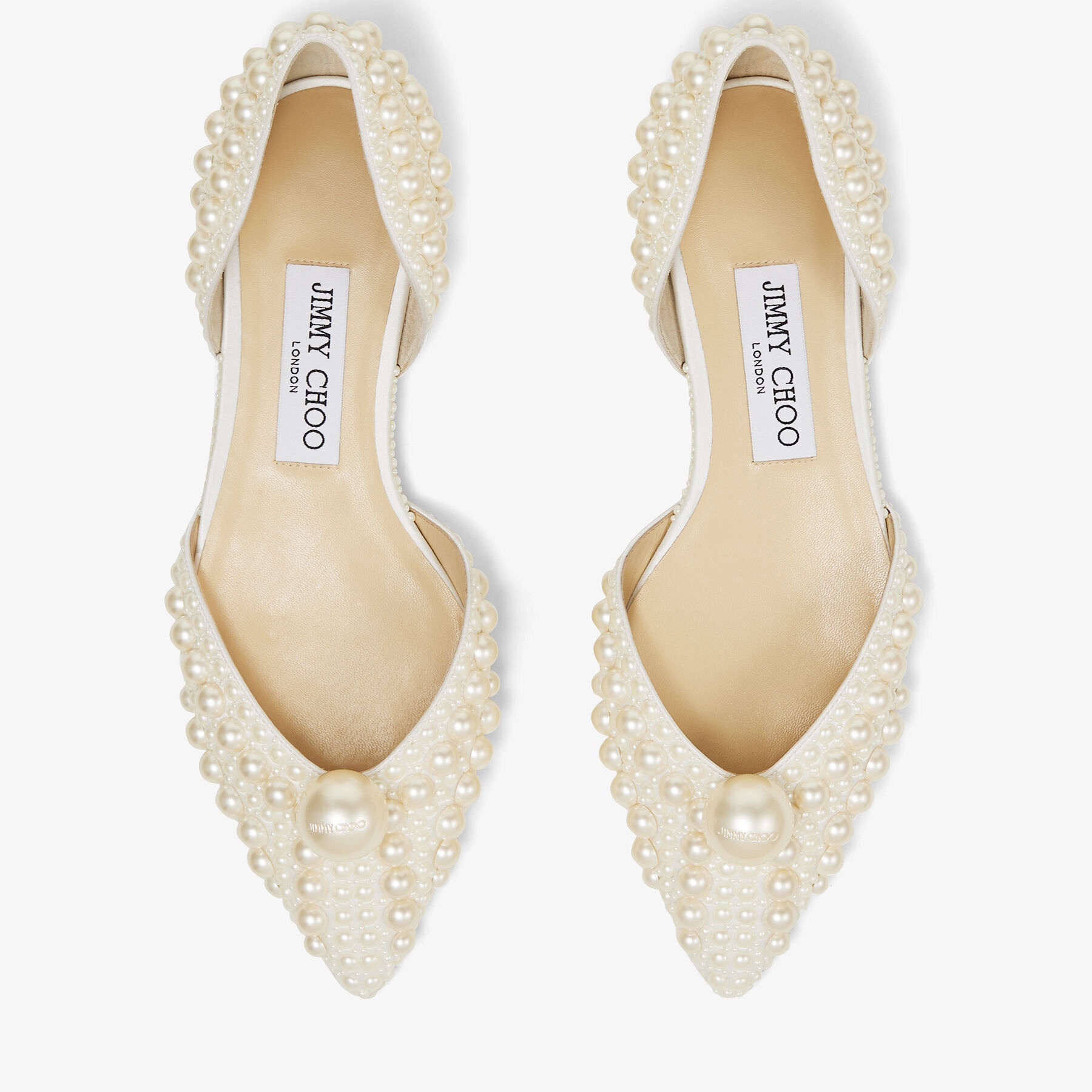 Sabine Flat
White Satin Flats with All-Over Pearl Embellishment - 5